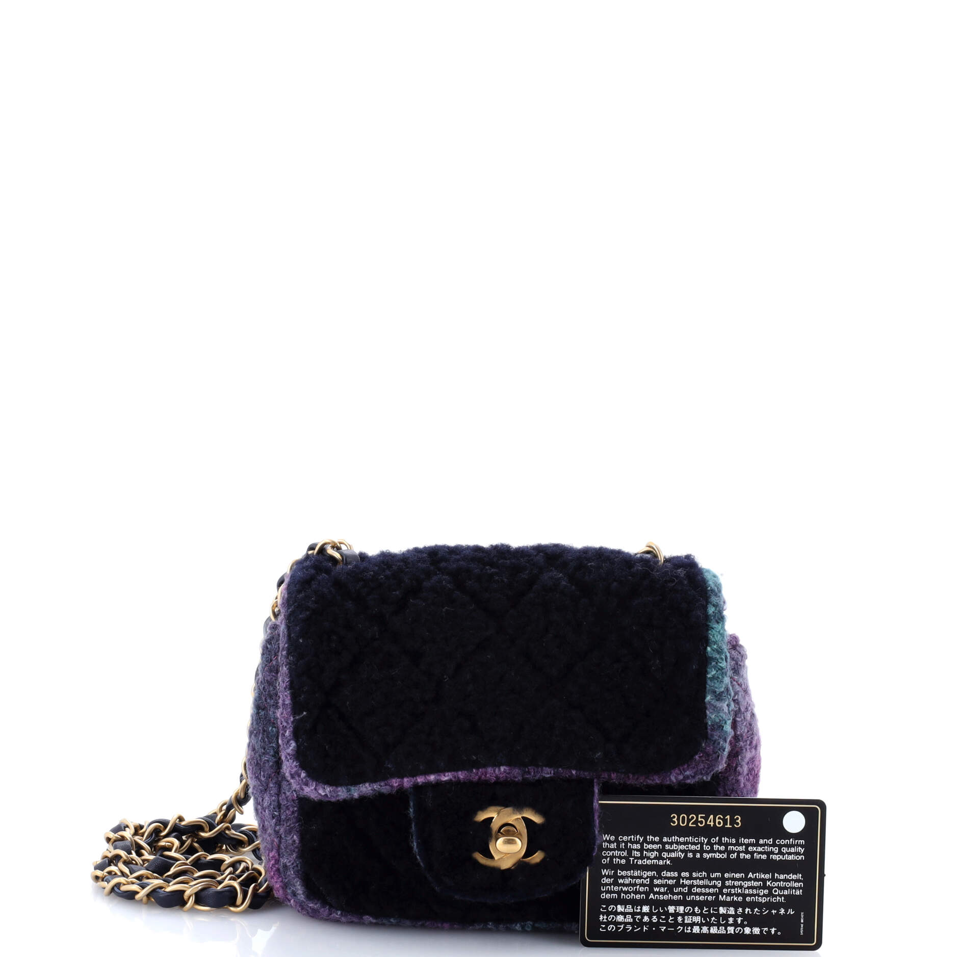 Square Classic Single Flap Bag Quilted Shearling and Tweed Mini