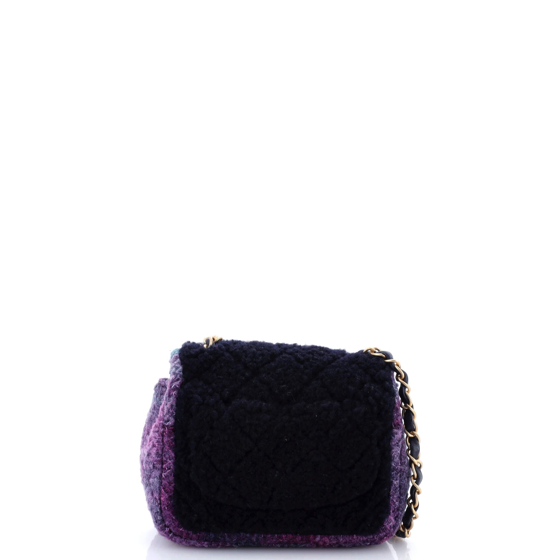 Square Classic Single Flap Bag Quilted Shearling and Tweed Mini