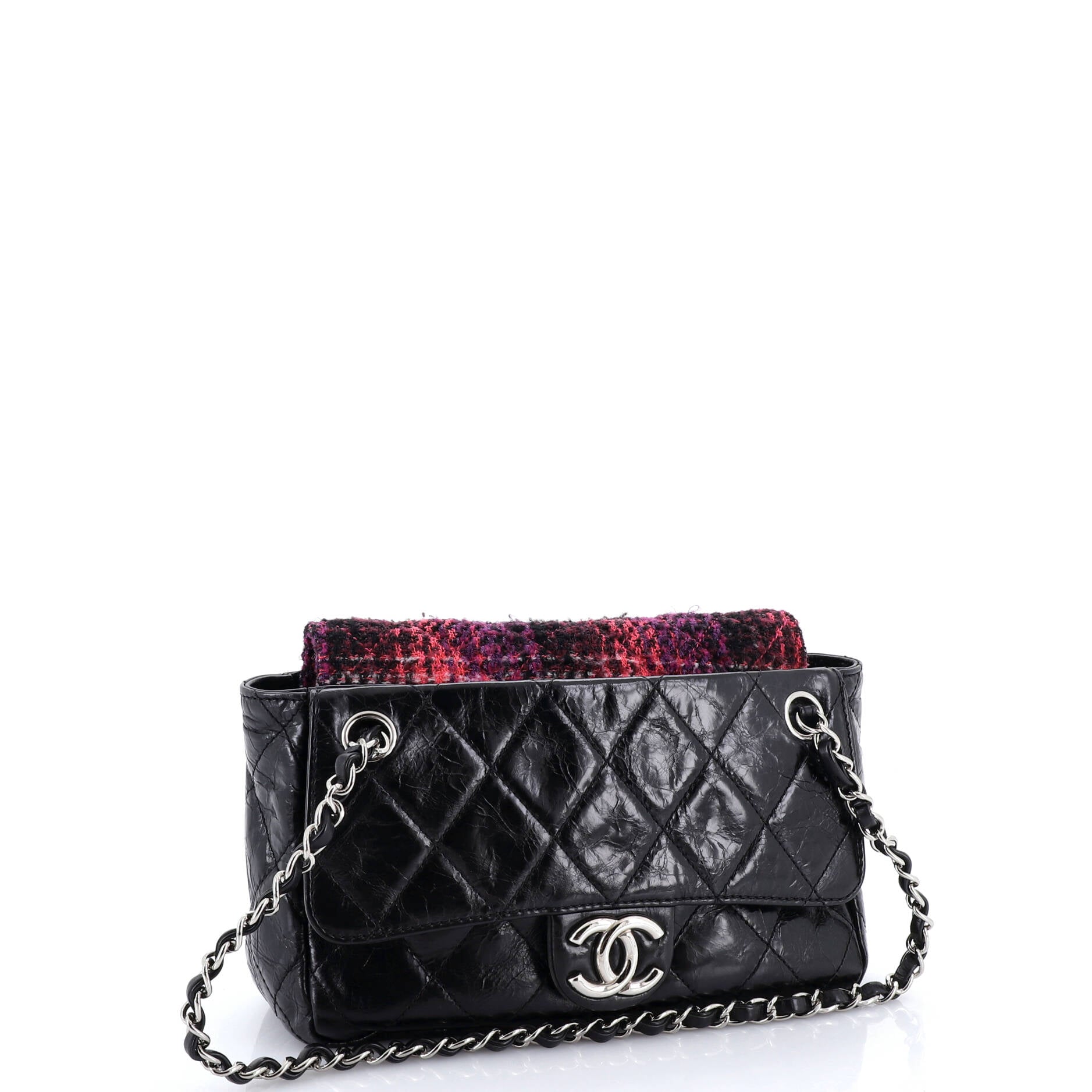 Portobello Chain Shoulder Bag Quilted Glazed Calfskin and Tweed Small