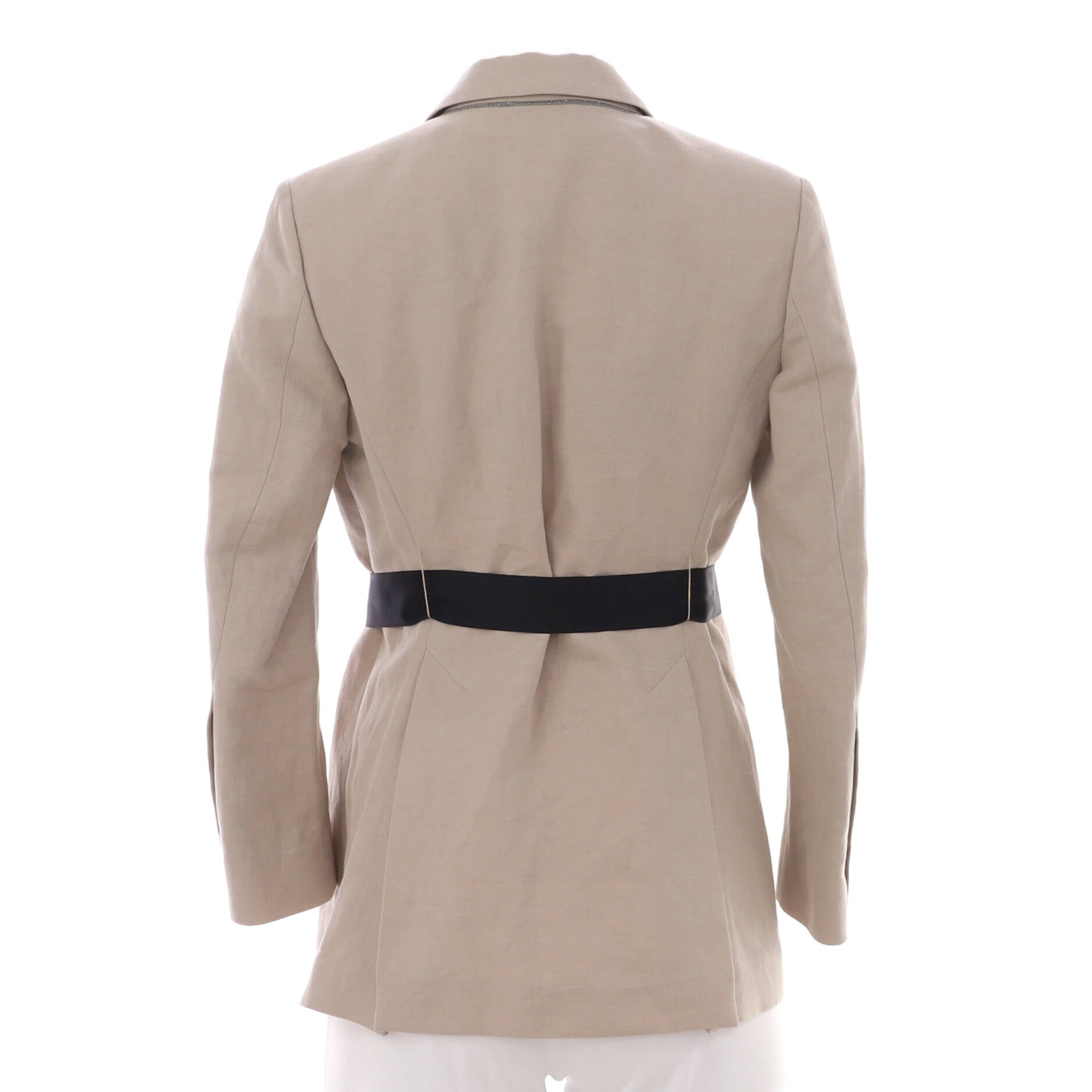Women's Single Button Belted Blazer Linen and Cotton Blend