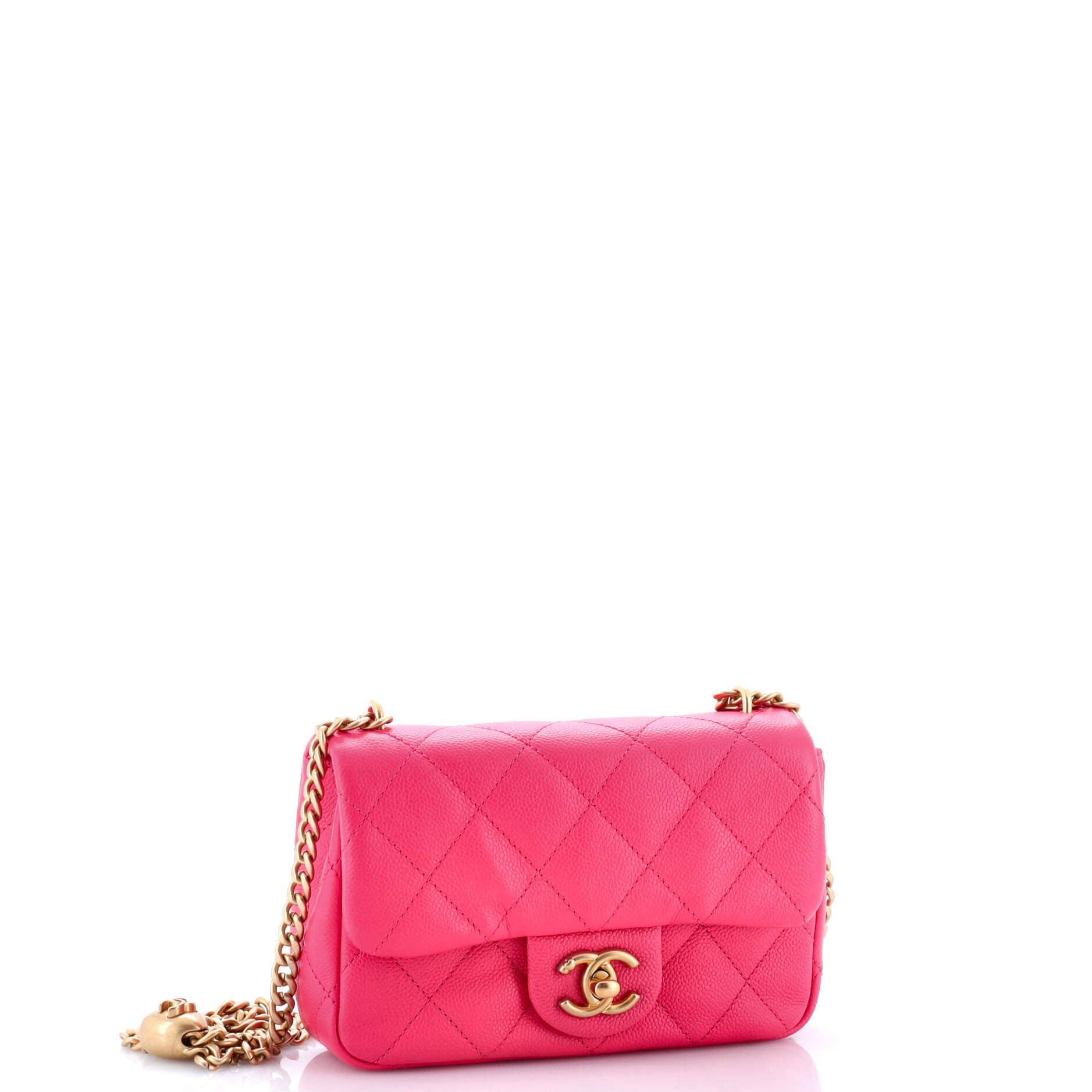 Sweet Heart Chain Flap Bag Quilted Caviar Mini