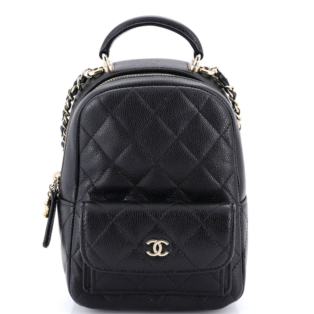 Classic CC Chain Pocket Backpack Quilted Caviar Mini
