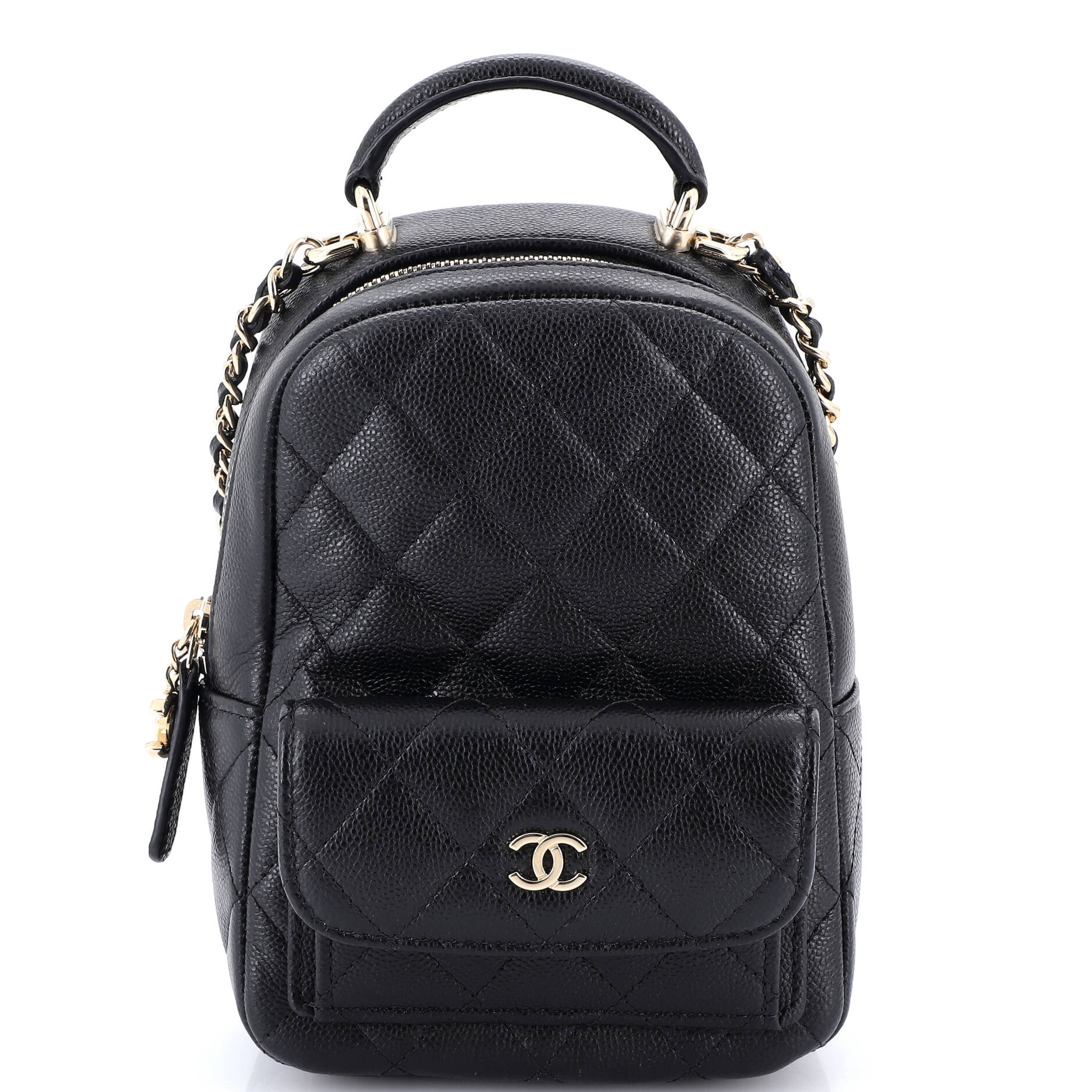 Classic CC Chain Pocket Backpack Quilted Caviar Mini