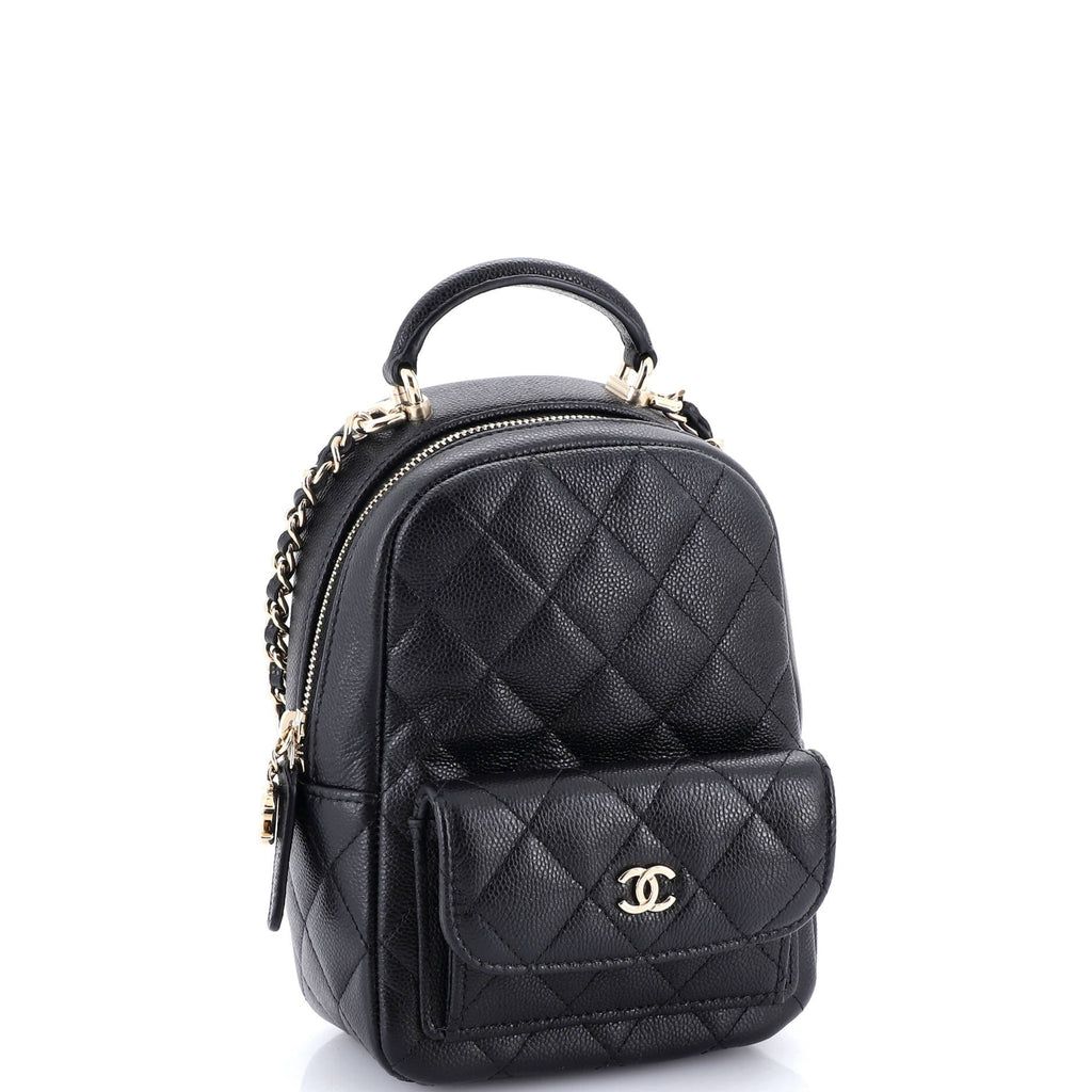 Classic CC Chain Pocket Backpack Quilted Caviar Mini