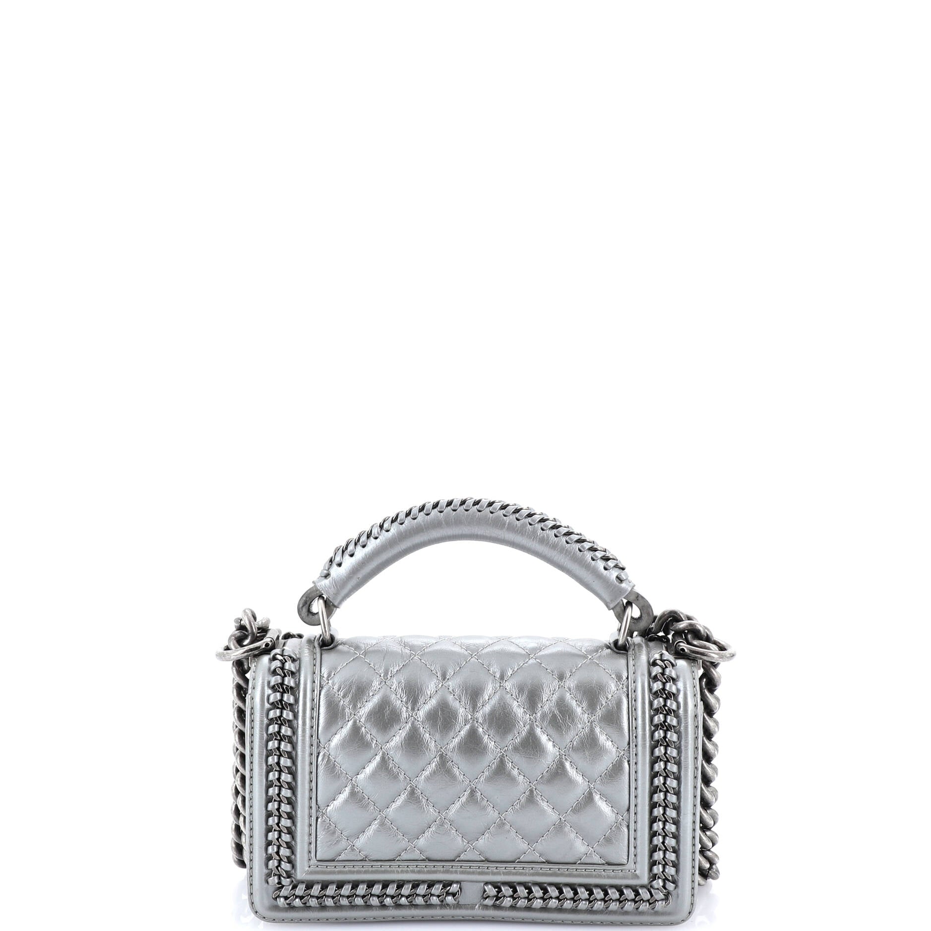 Chain Handle Boy Flap Bag Quilted Calfskin Small