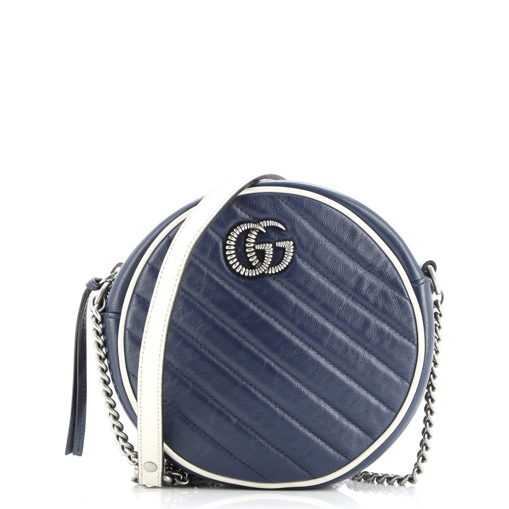 GG Marmont Round Shoulder Bag Diagonal Quilted Leather Mini
