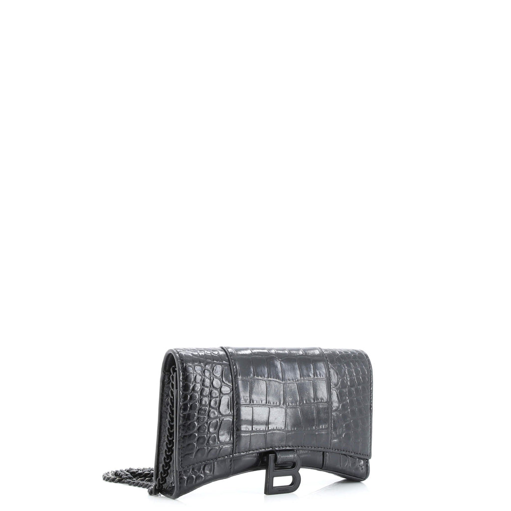 Hourglass Crossbody Bag Crocodile Embossed Leather XS