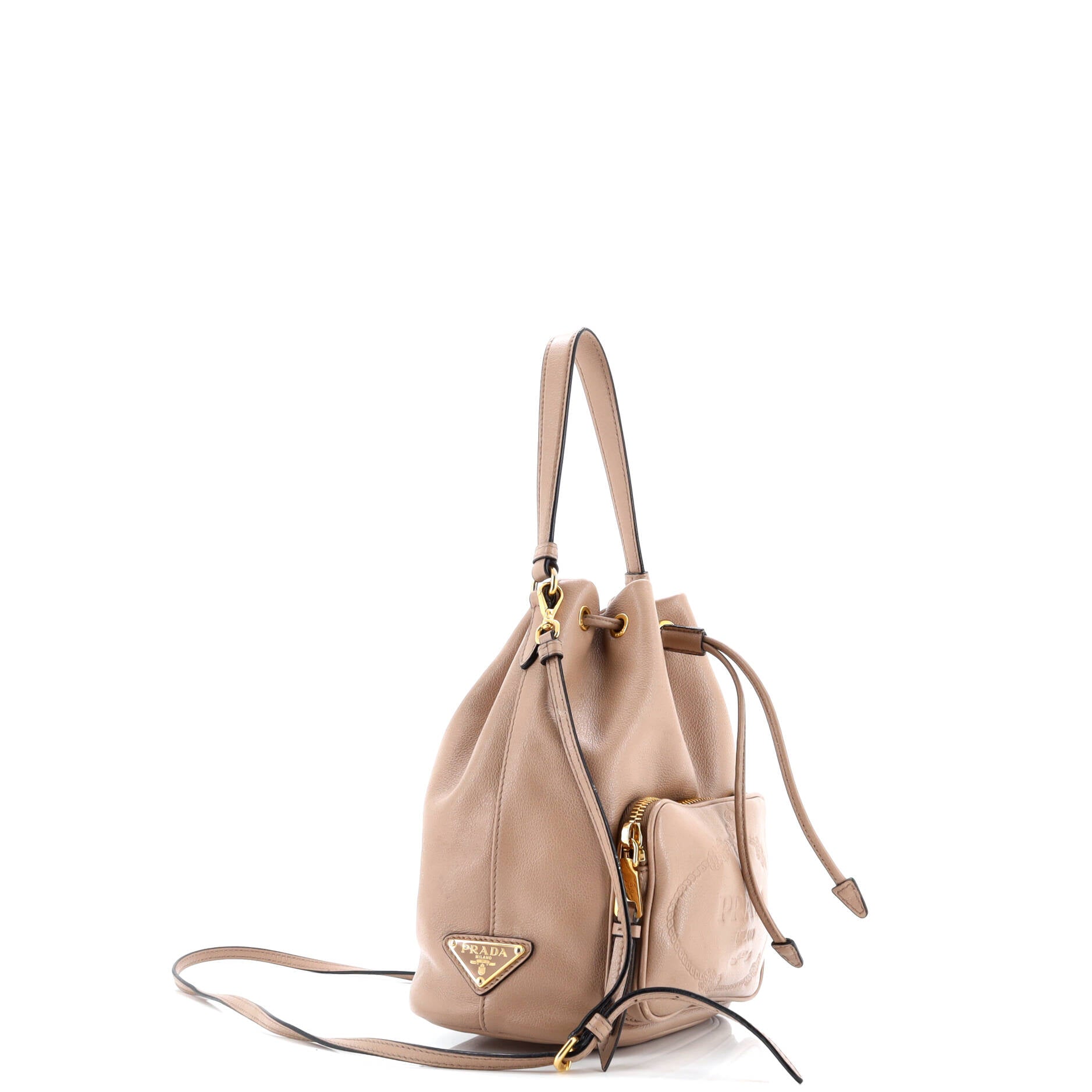Logo Drawstring Bucket Bag Glace Calf Small