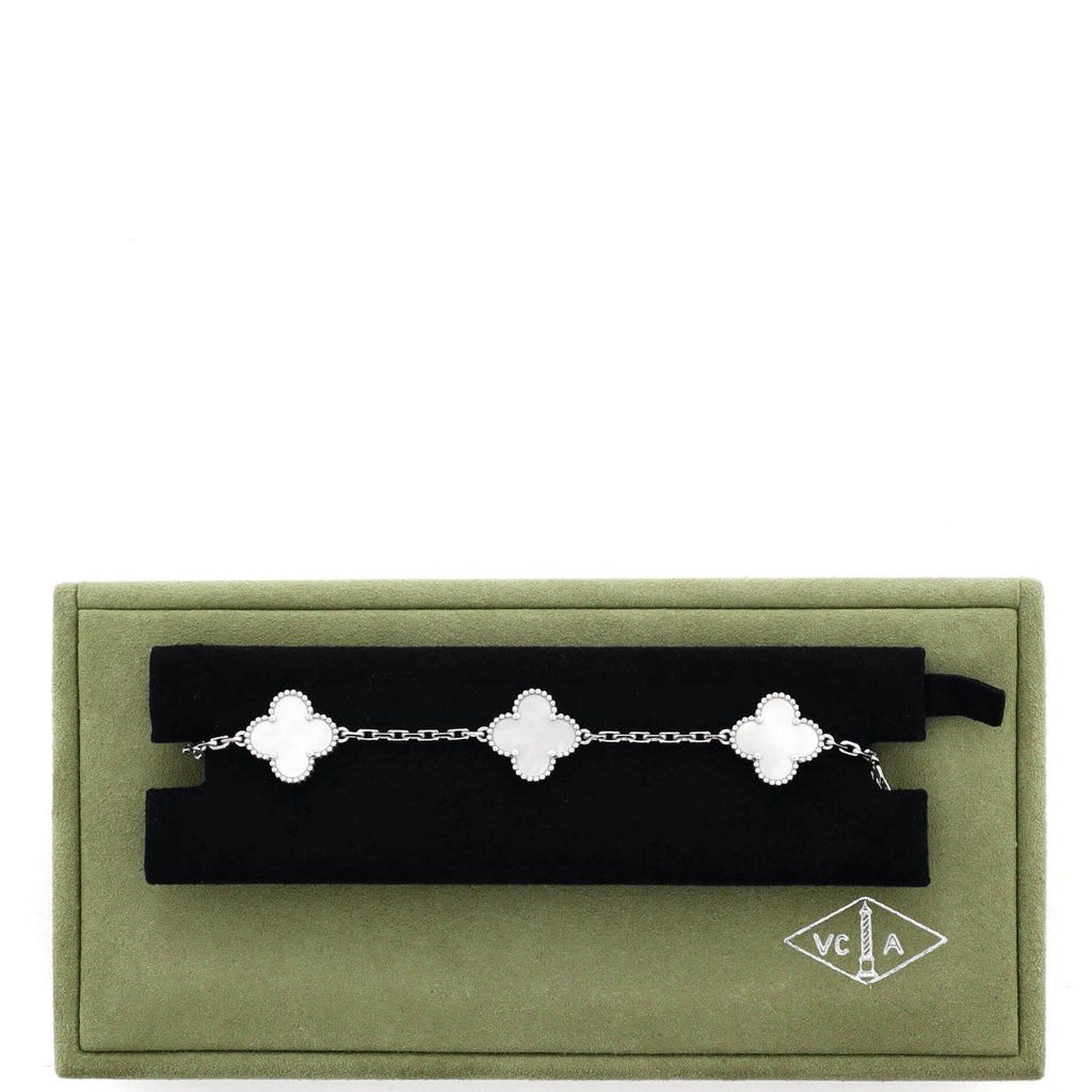 Vintage Alhambra 5 Motifs Bracelet 18K White Gold and Mother of Pearl
