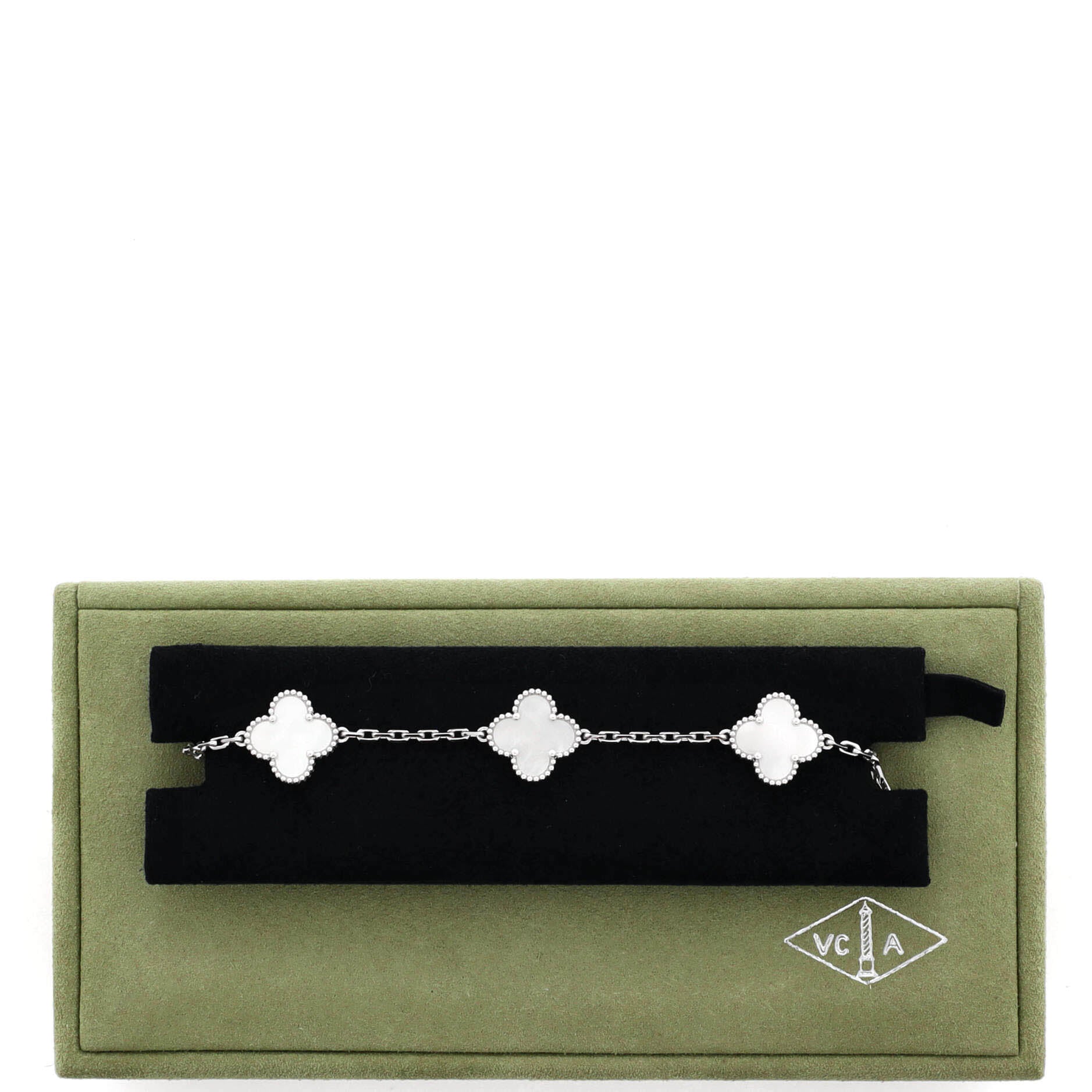 Vintage Alhambra 5 Motifs Bracelet 18K White Gold and Mother of Pearl