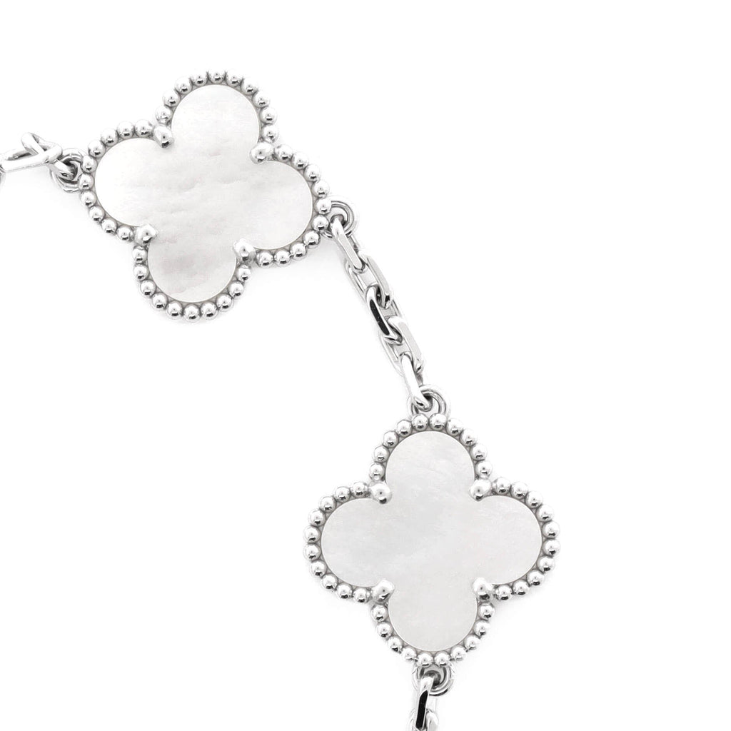 Vintage Alhambra 5 Motifs Bracelet 18K White Gold and Mother of Pearl