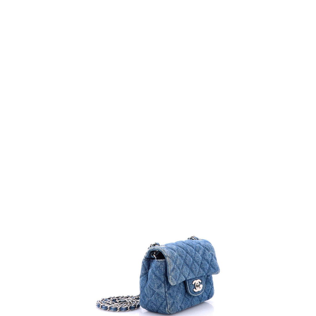 Square Classic Single Flap Bag Quilted CC Printed Denim Mini