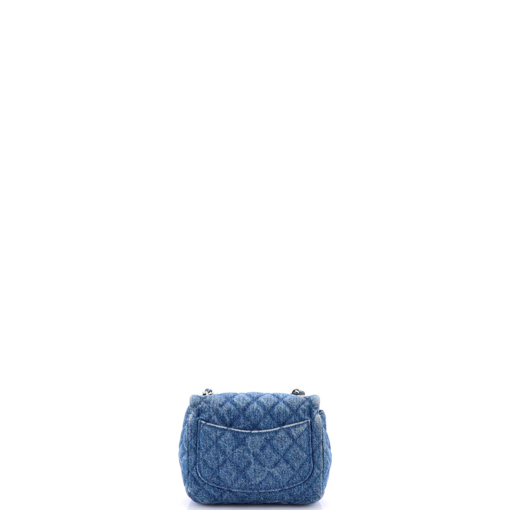 Square Classic Single Flap Bag Quilted CC Printed Denim Mini