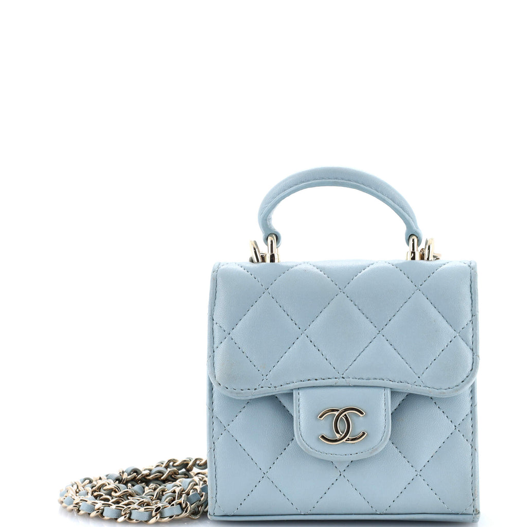 Square Classic Flap Top Handle Clutch with Chain Quilted Lambskin