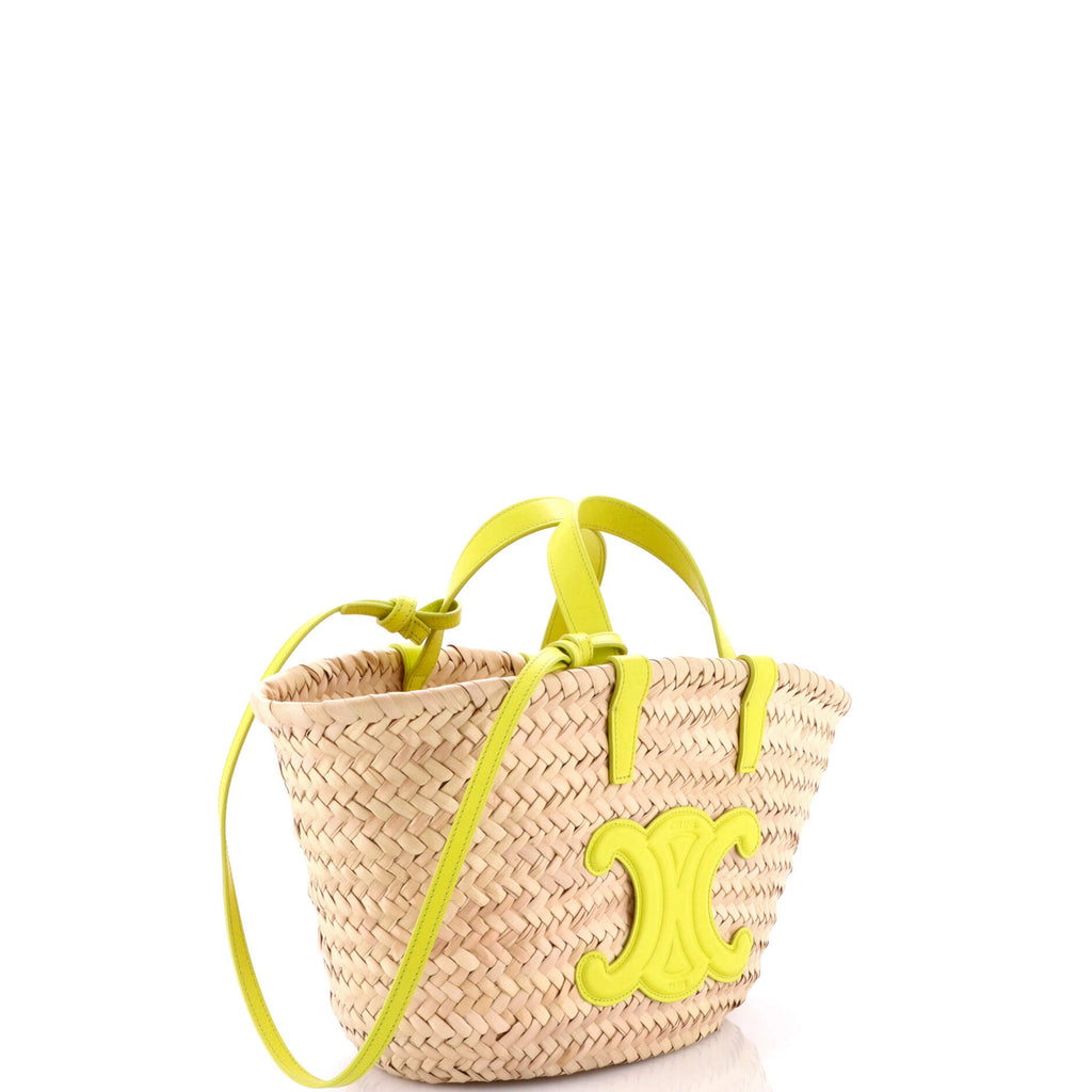 Triomphe Basket Shoulder Bag Raffia with Leather Teen