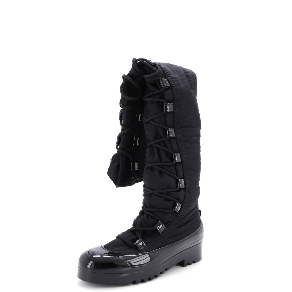 Women's Lace Up Thigh High Winter Boots Nylon and Rubber
