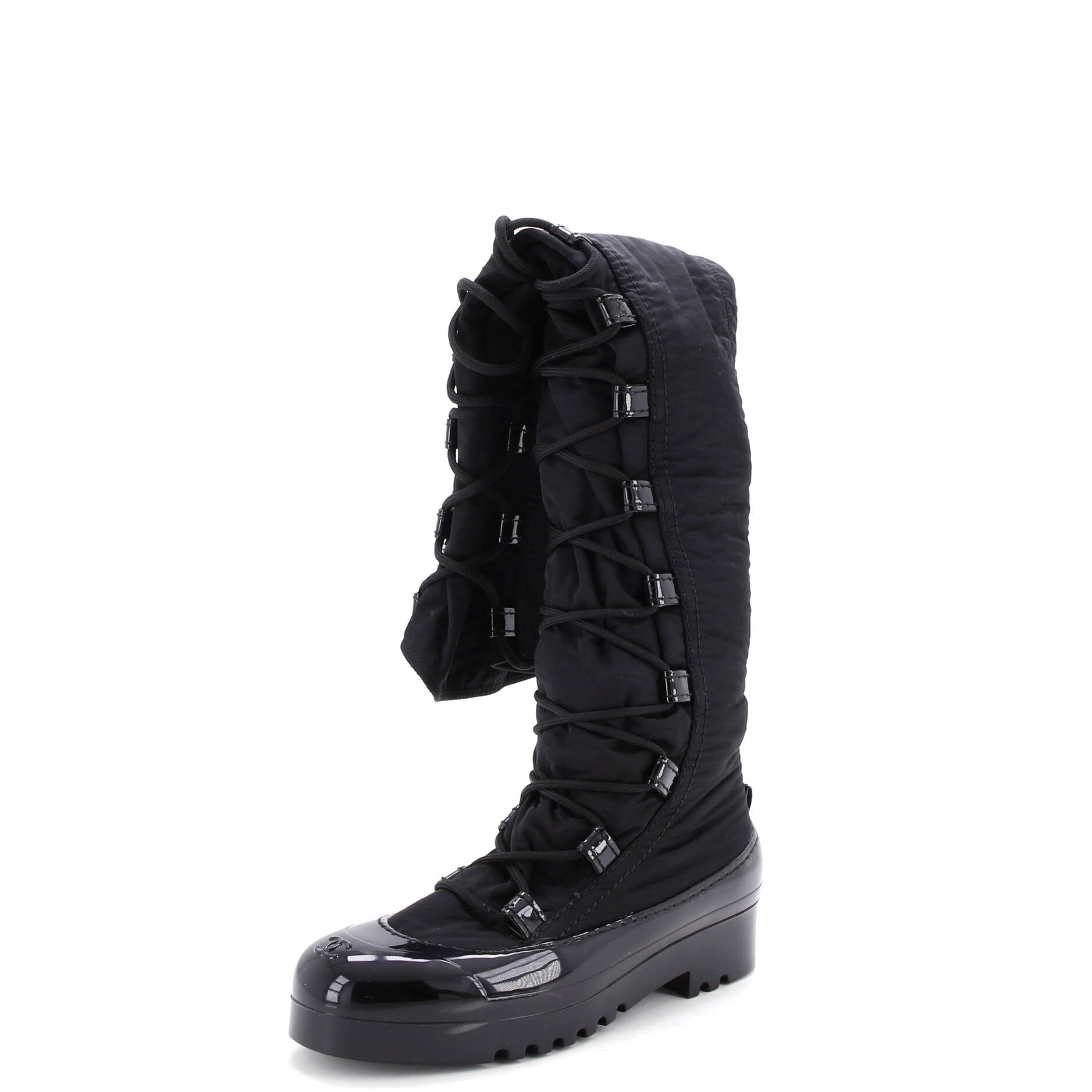 Women's Lace Up Thigh High Winter Boots Nylon and Rubber