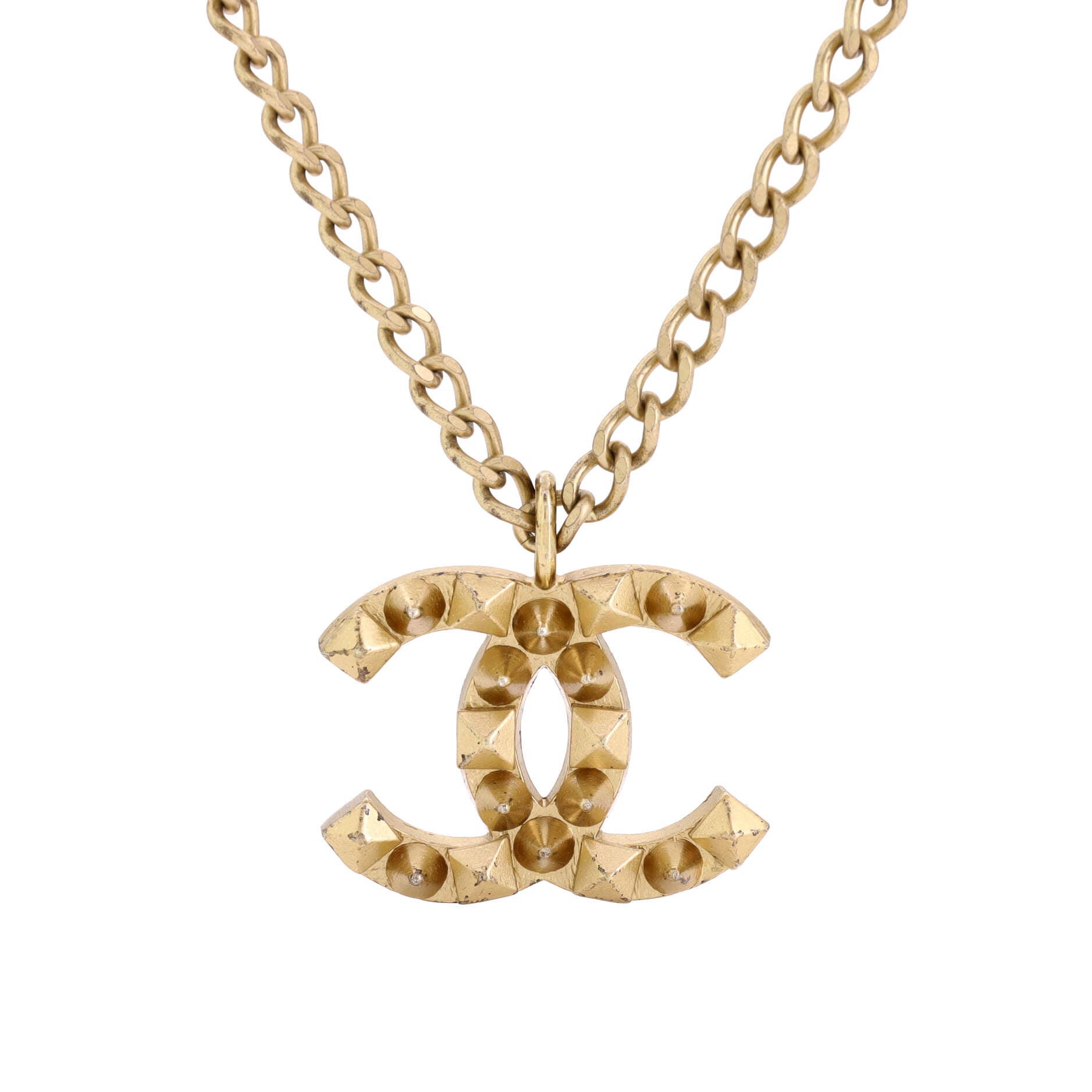 Vintage CC Stud Pendant Necklace Metal