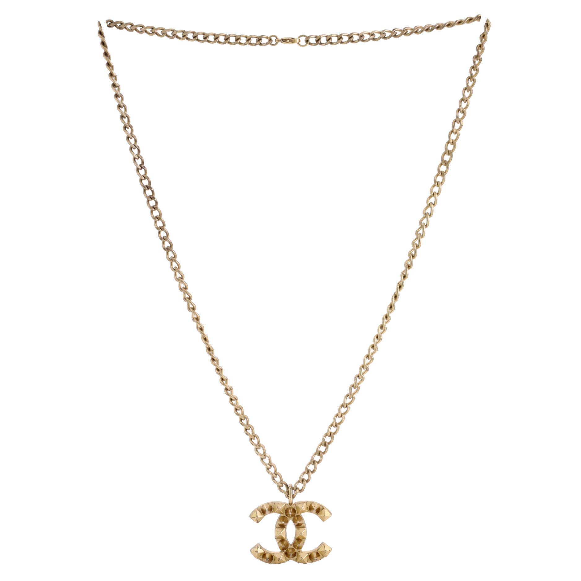 Vintage CC Stud Pendant Necklace Metal