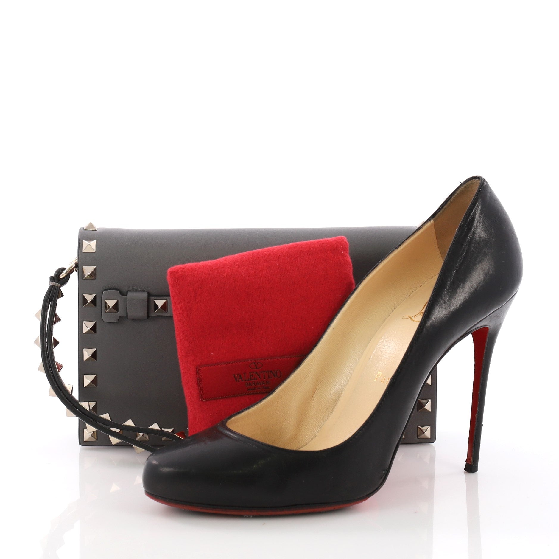 Rockstud Flap Clutch Leather Small