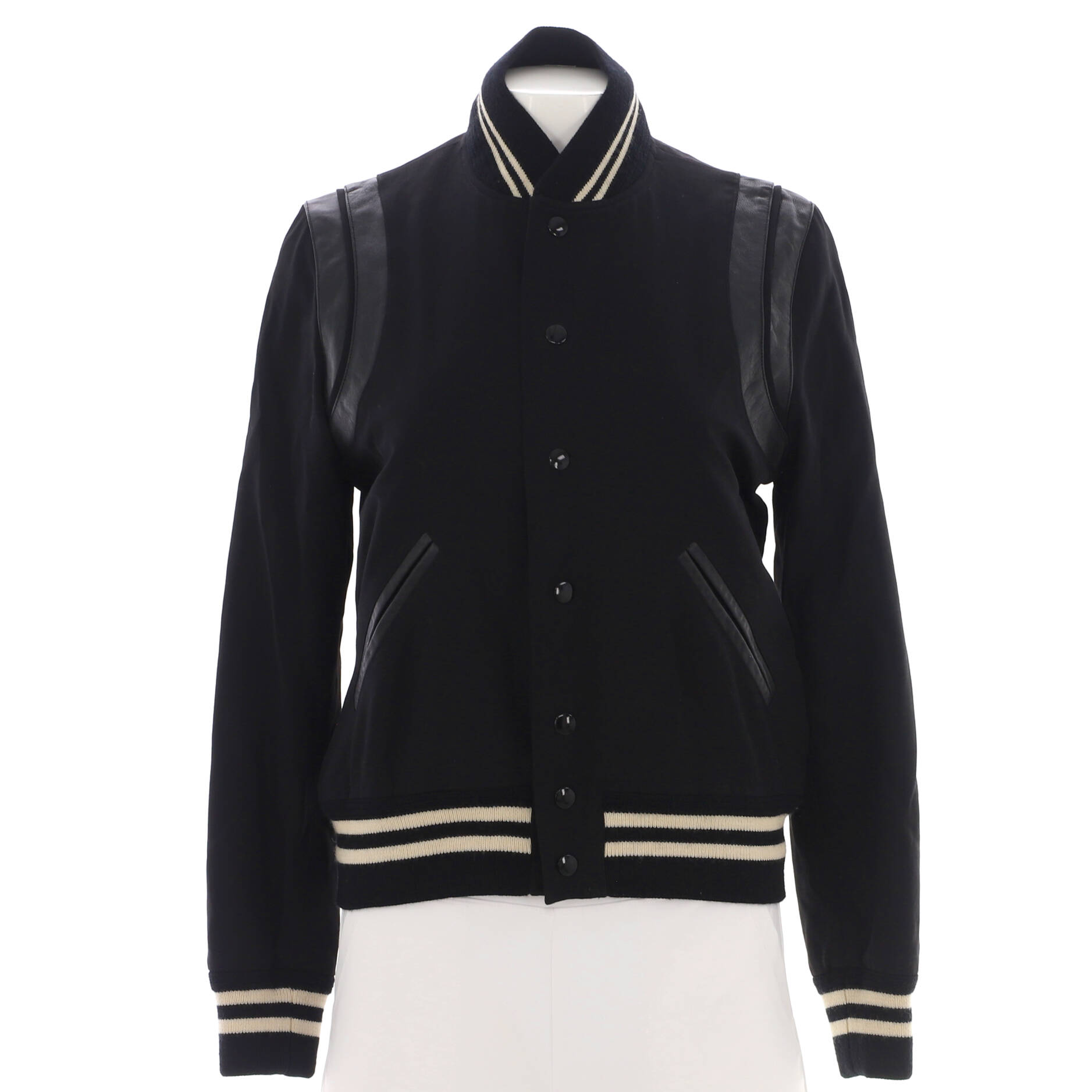 Women's Classic Teddy Bomber Jacket Wool Blend with Leather