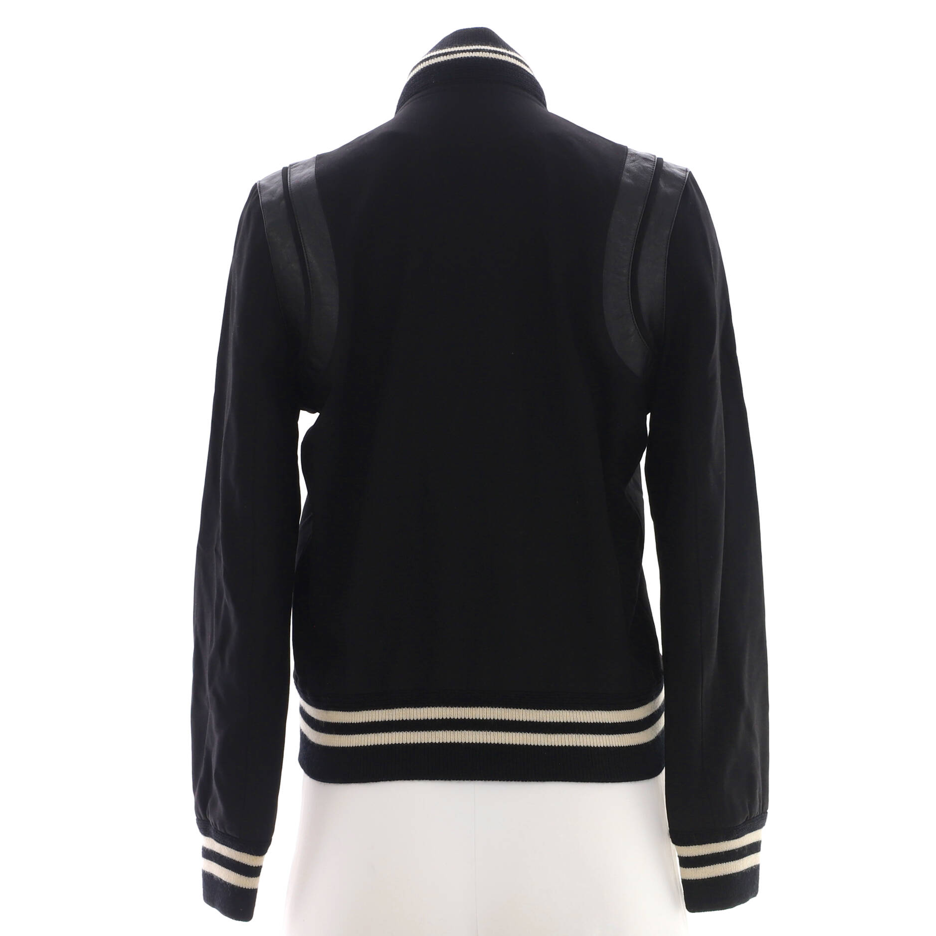 Women's Classic Teddy Bomber Jacket Wool Blend with Leather