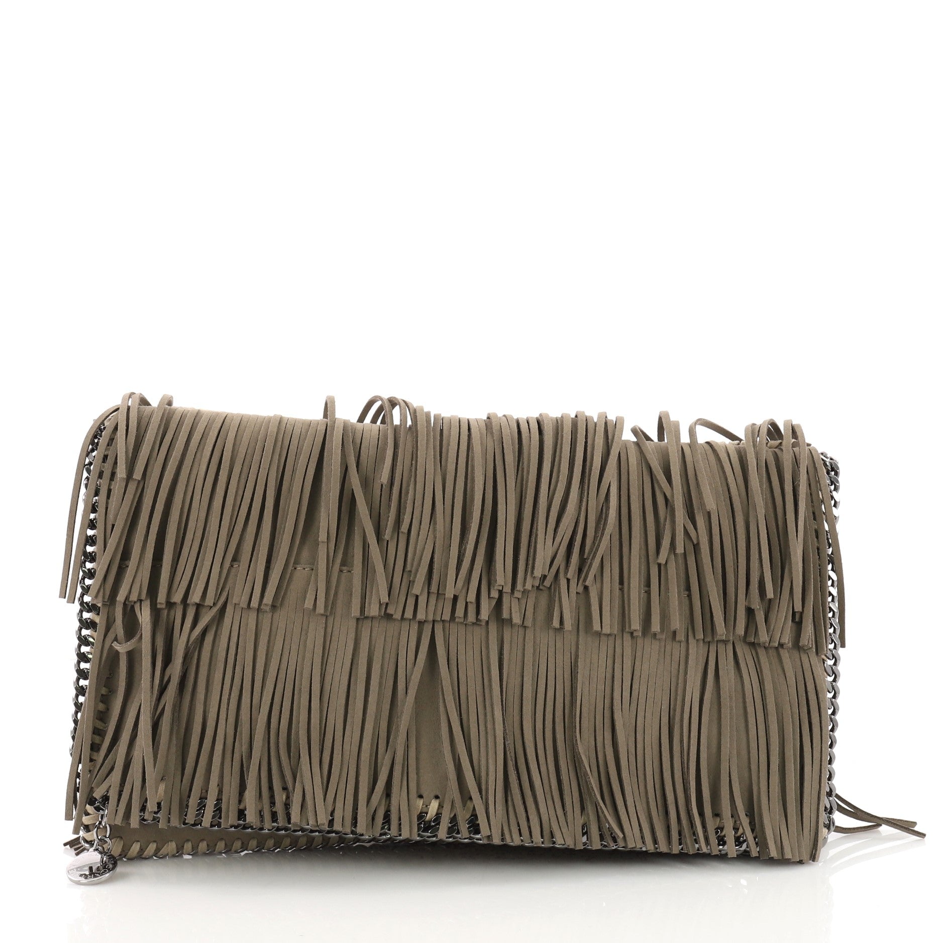 Falabella Fringe Flap Clutch Faux Suede