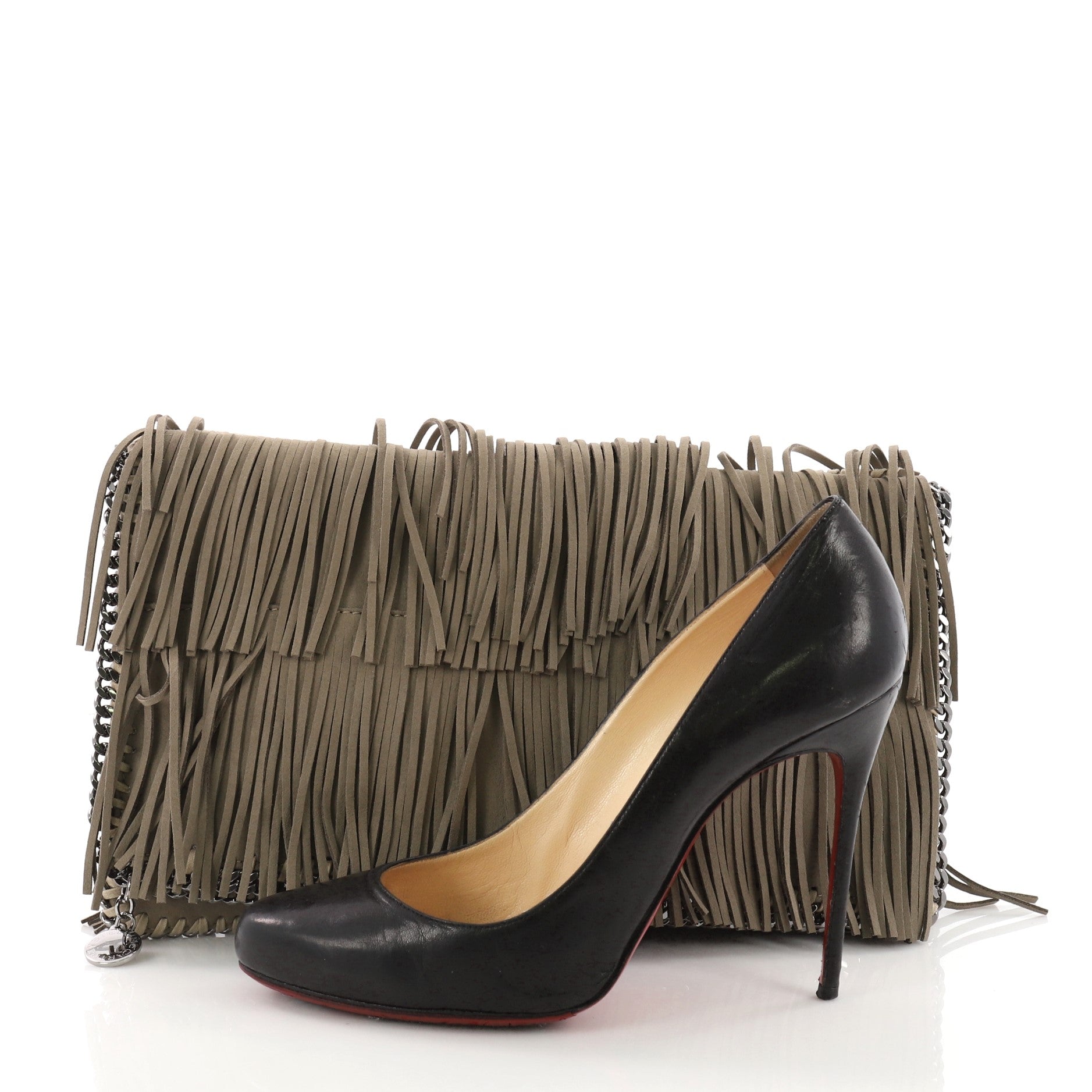 Falabella Fringe Flap Clutch Faux Suede