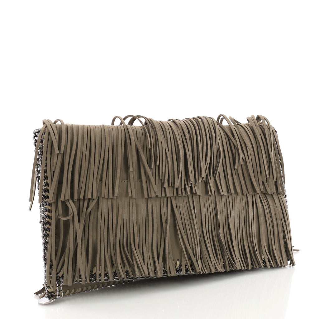 Falabella Fringe Flap Clutch Faux Suede