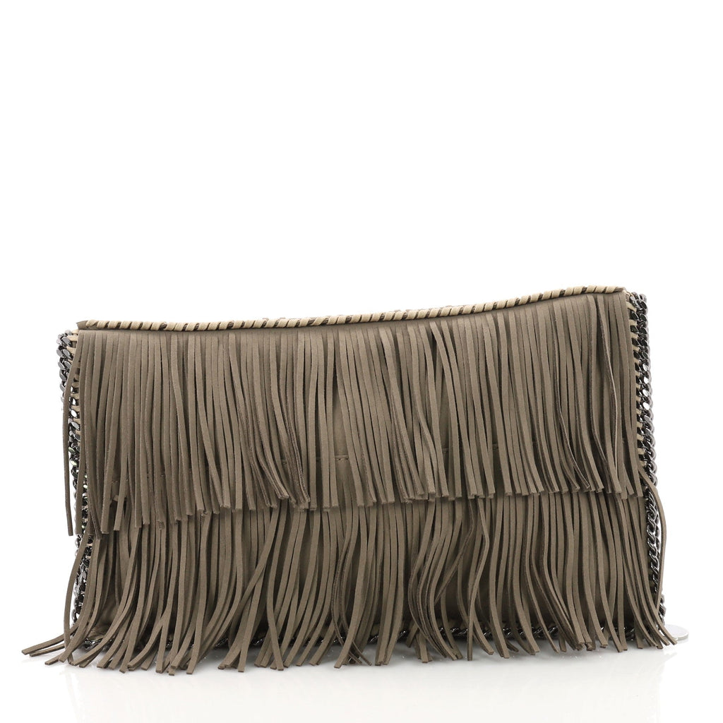 Falabella Fringe Flap Clutch Faux Suede