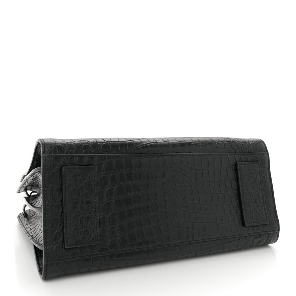 Calfskin Crocodile Embossed Small Supple Sac de Jour Black