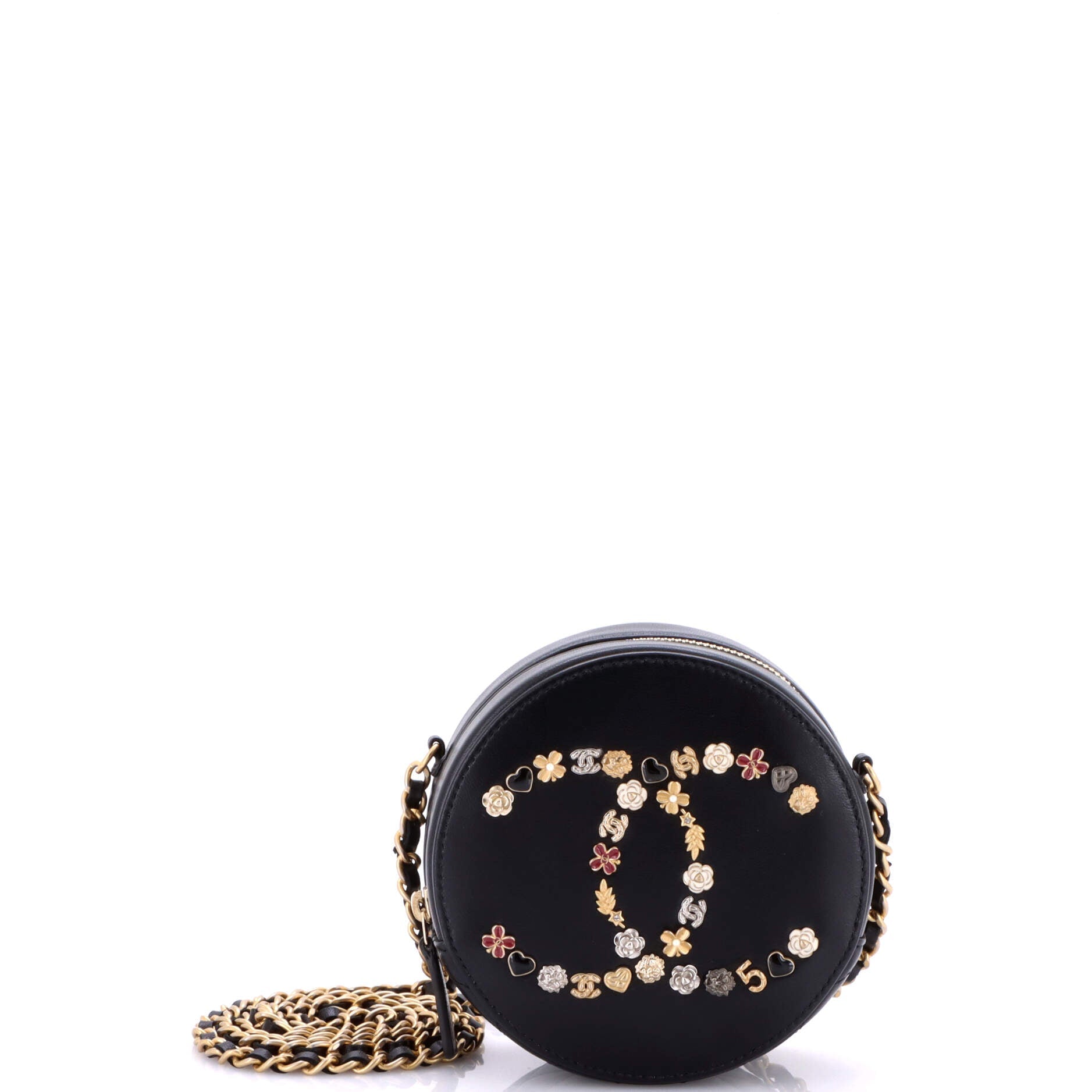 Lucky Charms Round Clutch With Chain Embellished Lambskin