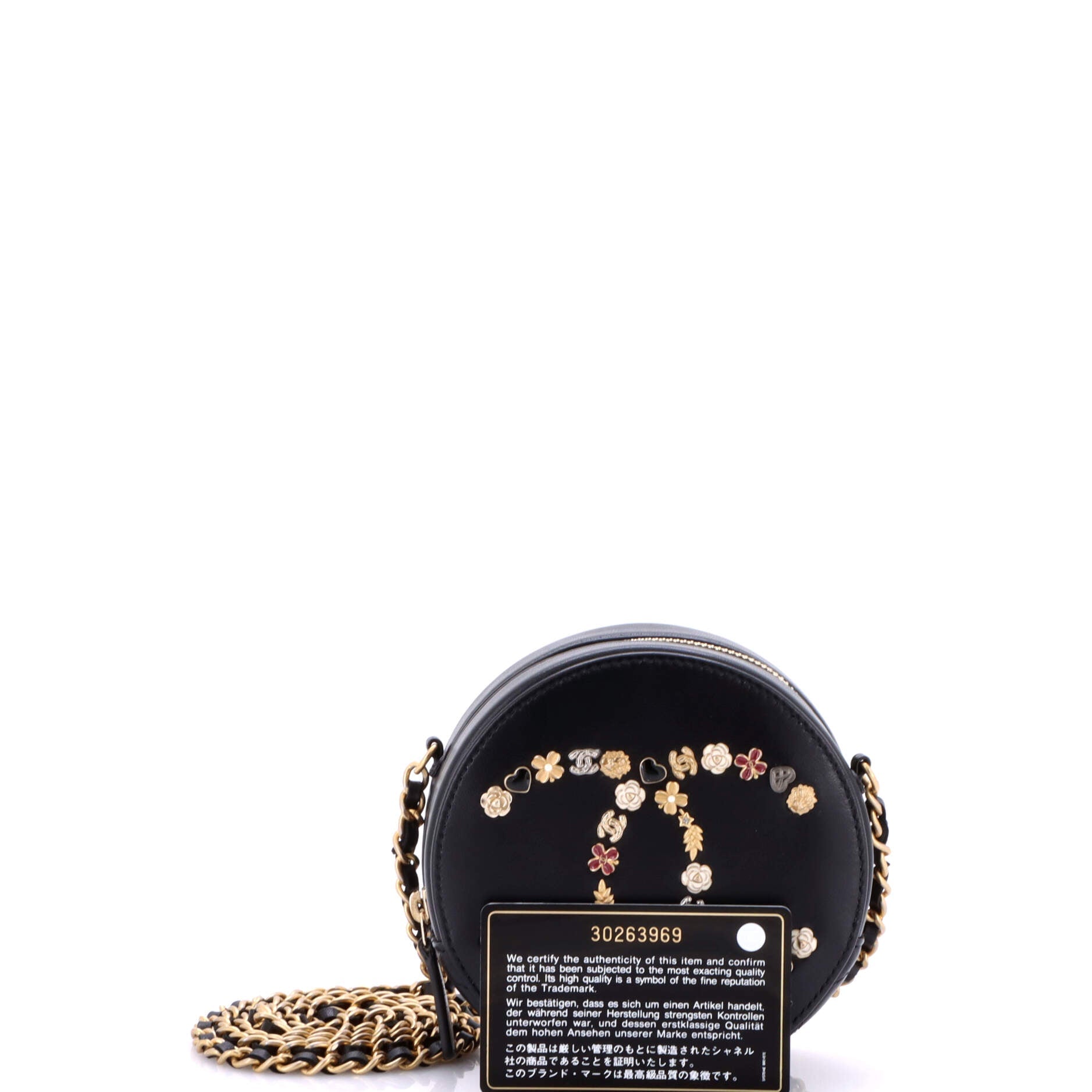 Lucky Charms Round Clutch With Chain Embellished Lambskin