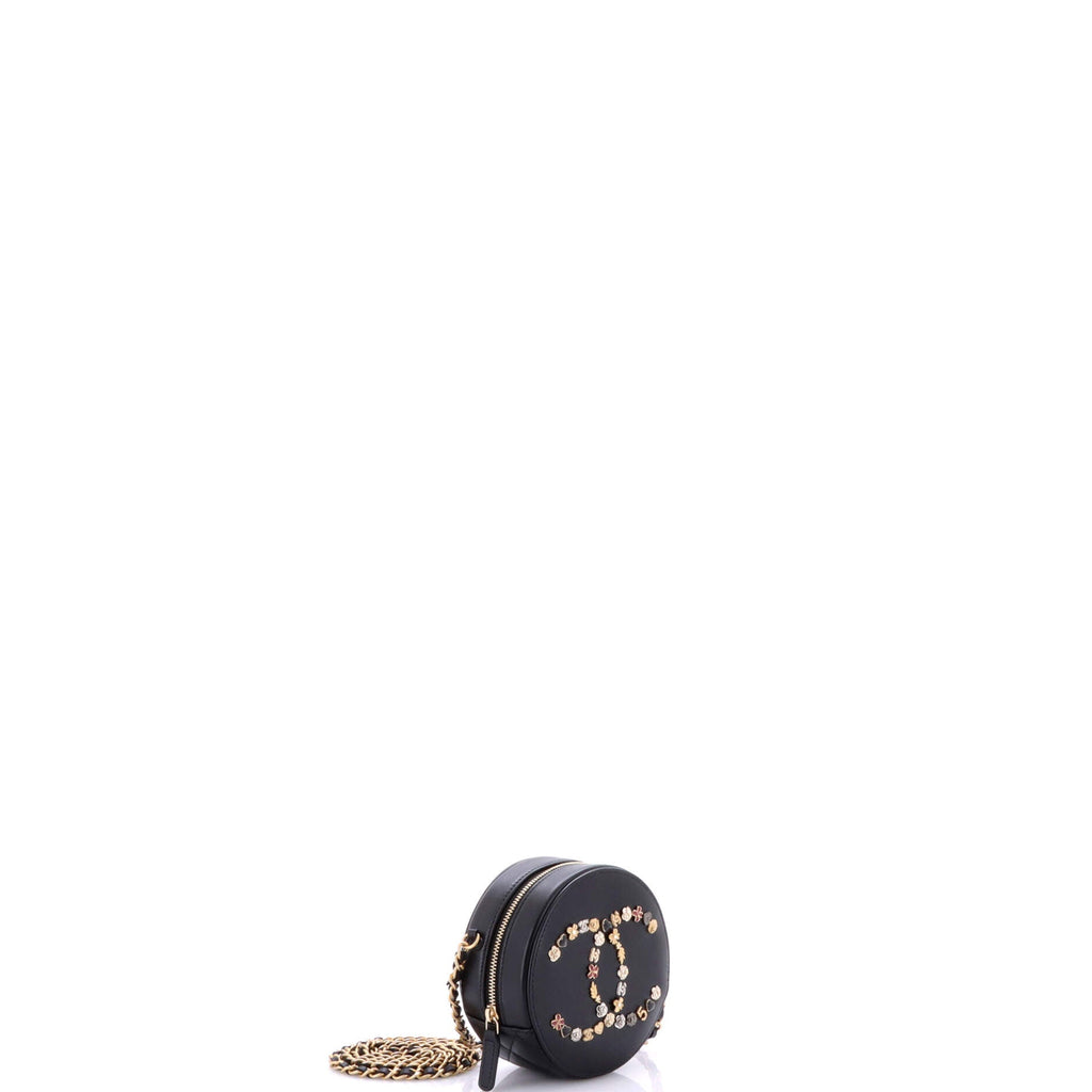 Lucky Charms Round Clutch With Chain Embellished Lambskin