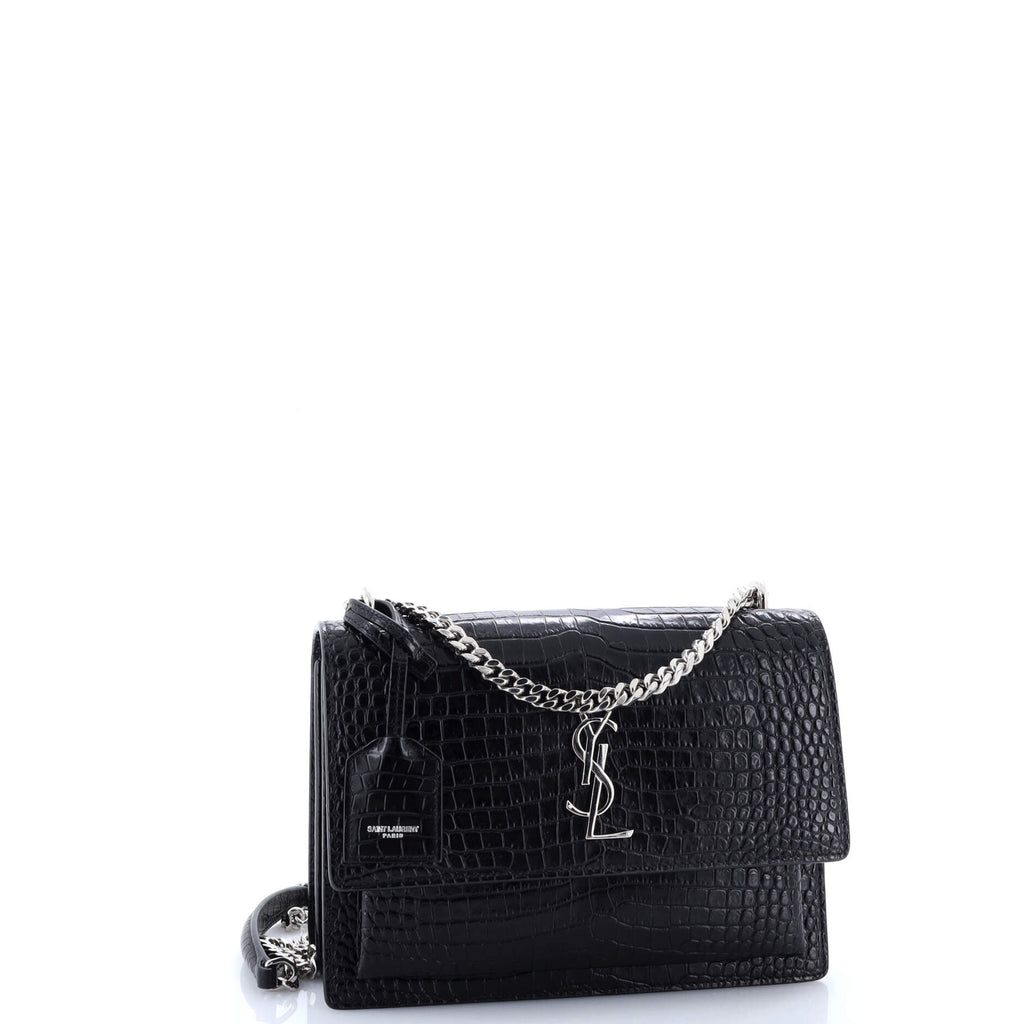 Sunset Crossbody Bag Crocodile Embossed Leather Medium