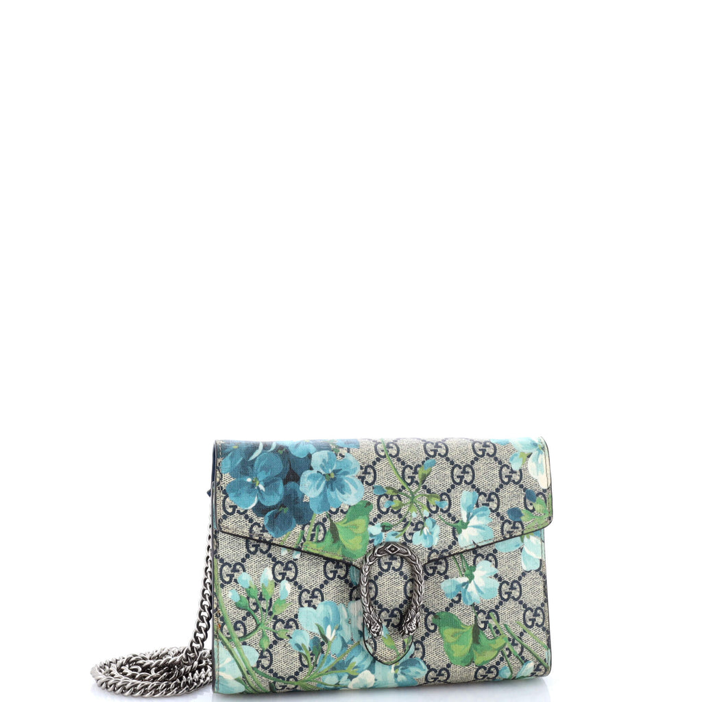 Dionysus Chain Wallet Blooms Print GG Coated Canvas Small