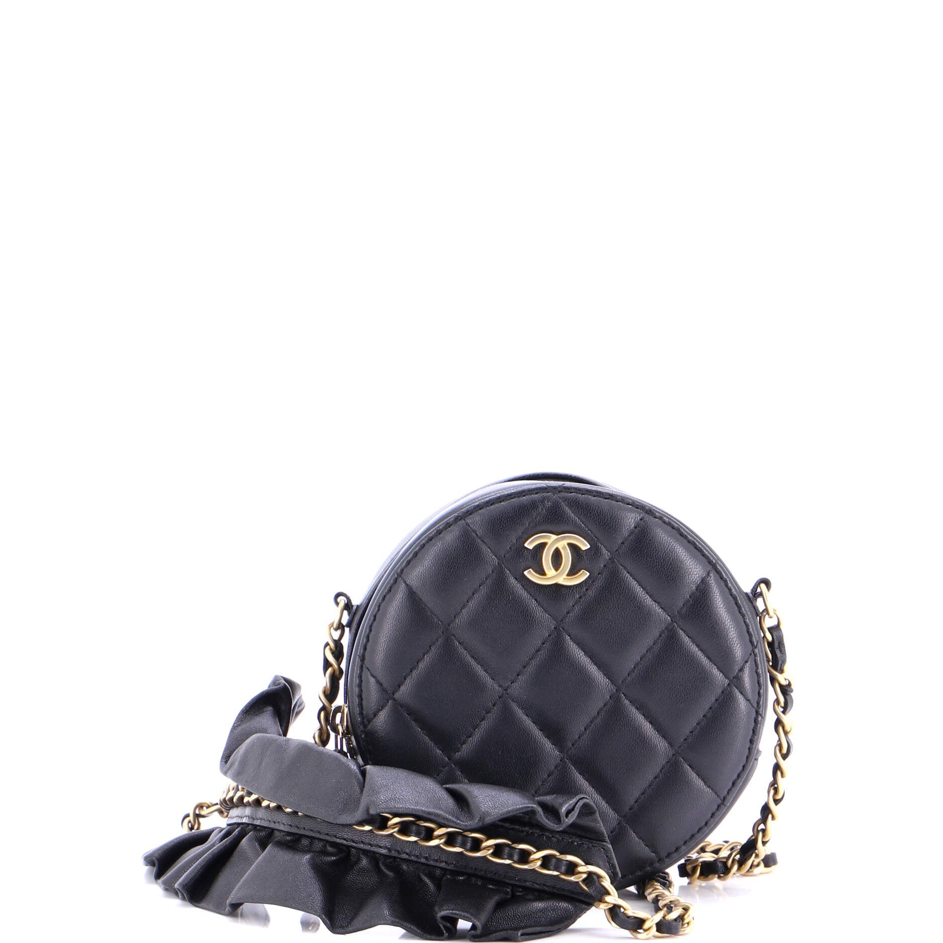 Romance Round Clutch with Chain Quilted Lambskin