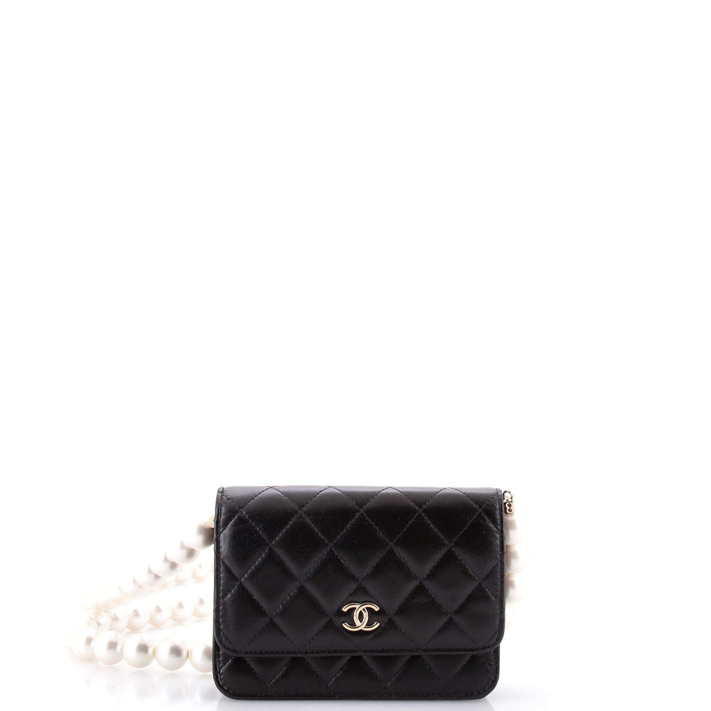 Pearl Strap CC Wallet on Chain Quilted Calfskin Mini