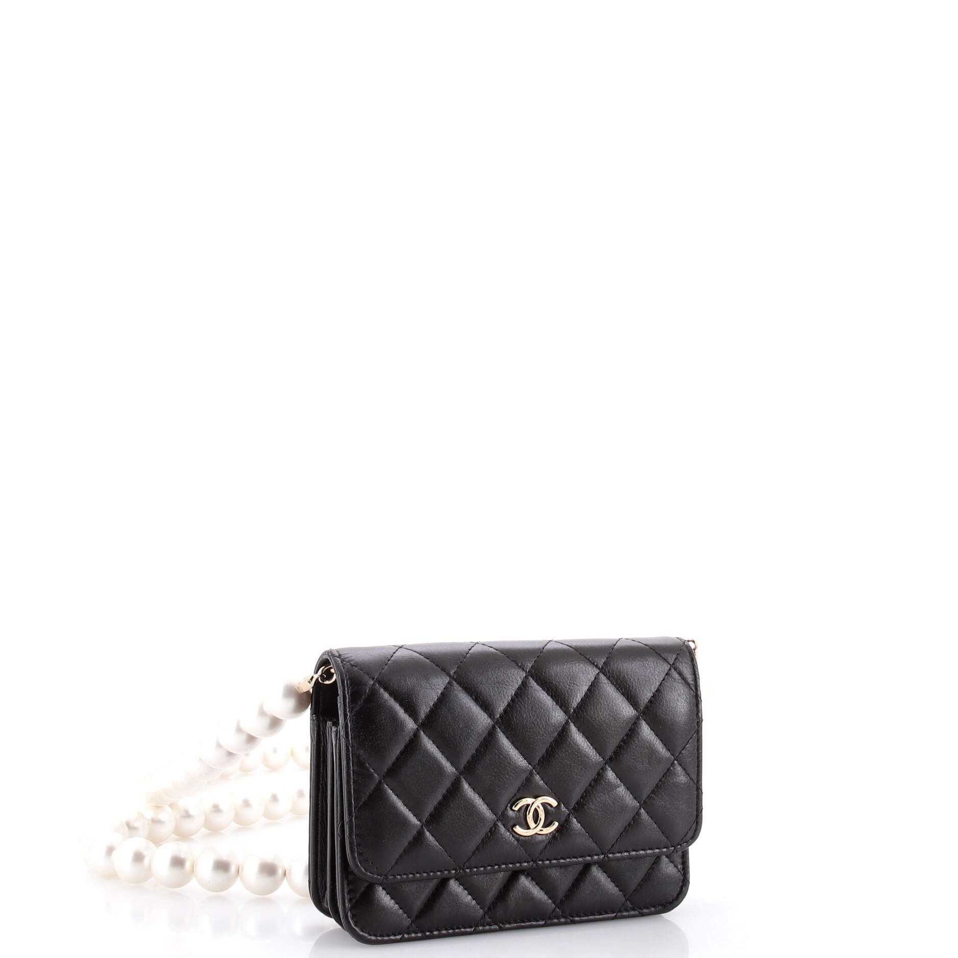 Pearl Strap CC Wallet on Chain Quilted Calfskin Mini