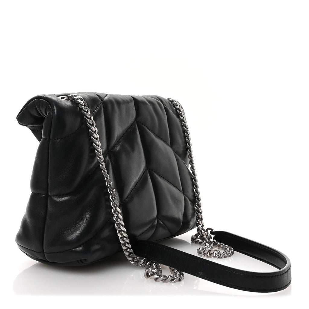 Lambskin Quilted Toy Loulou Puffer Monogram Chain Satchel Black
