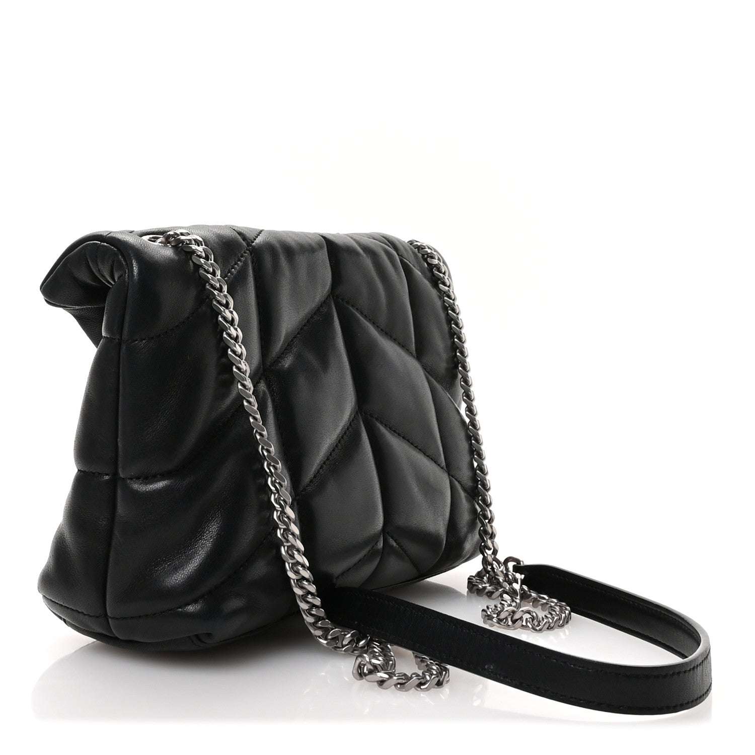 Lambskin Quilted Toy Loulou Puffer Monogram Chain Satchel Black
