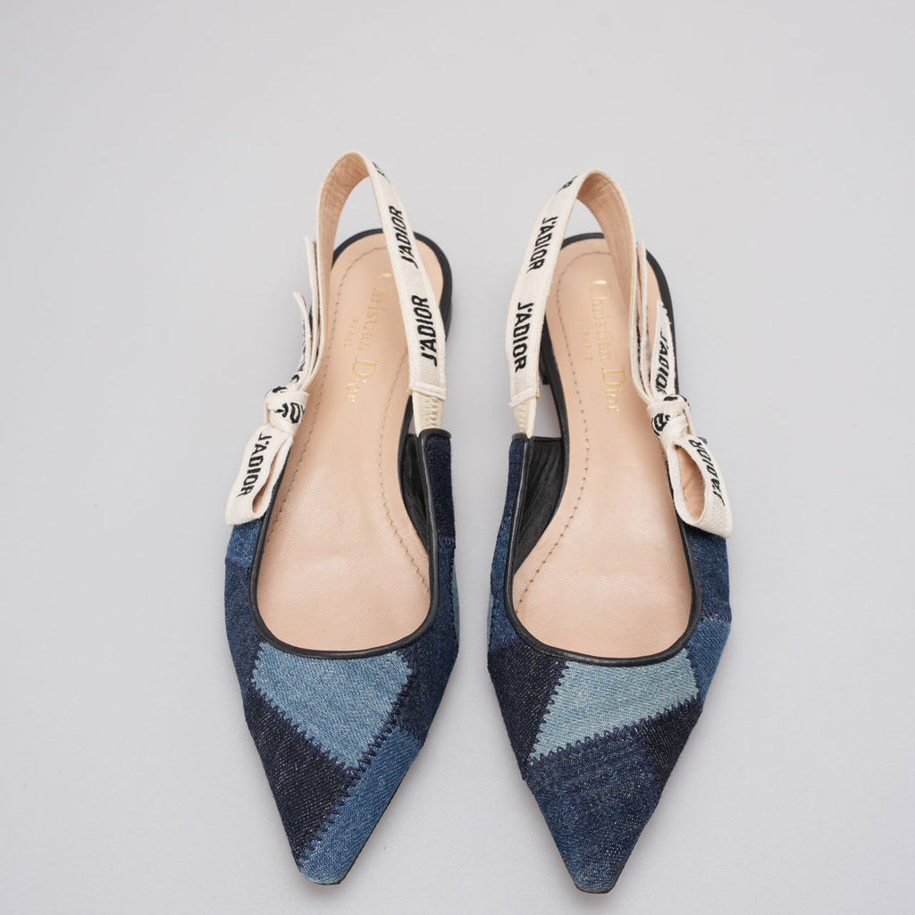 Christian Dior J'Adior Denim Patchwork Slingback Flats size 38
