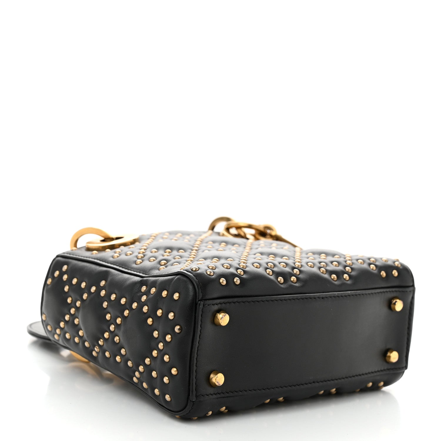 Lambskin Studded Mini Supple Lady Dior Black