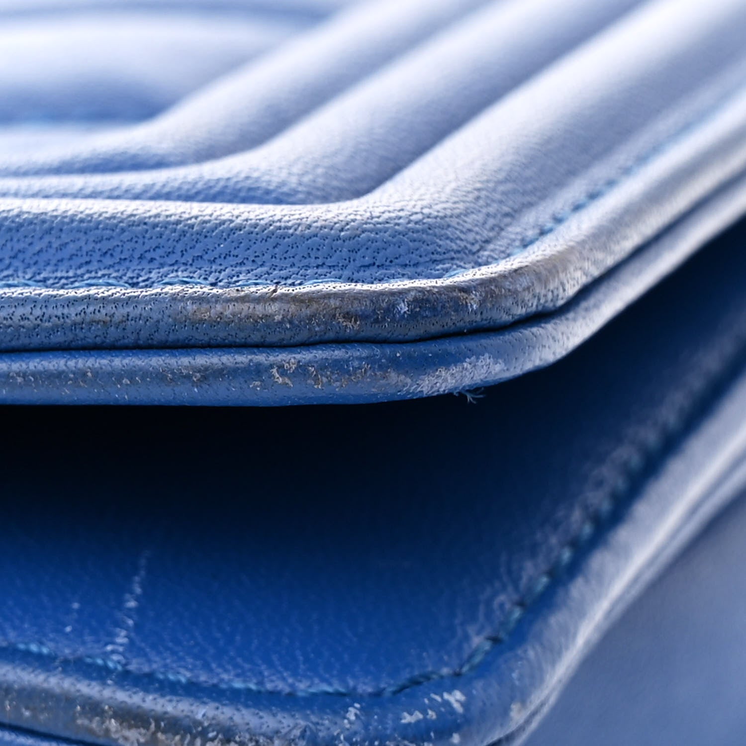Calfskin Chevron Quilted Large Boy Flap Blue