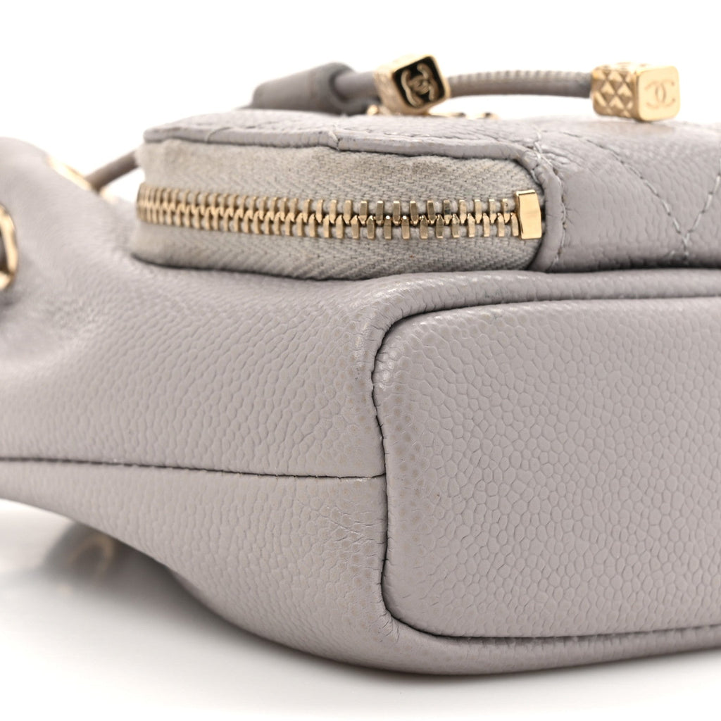 Caviar Quilted Mini CC Pocket Bucket Bag Grey