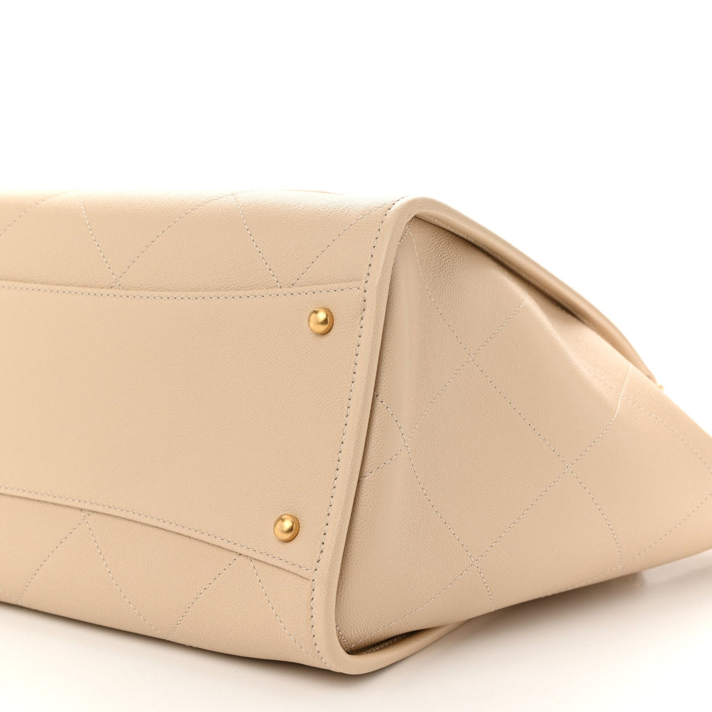 Caviar Stitched Pocket CC Large Tote Light Beige