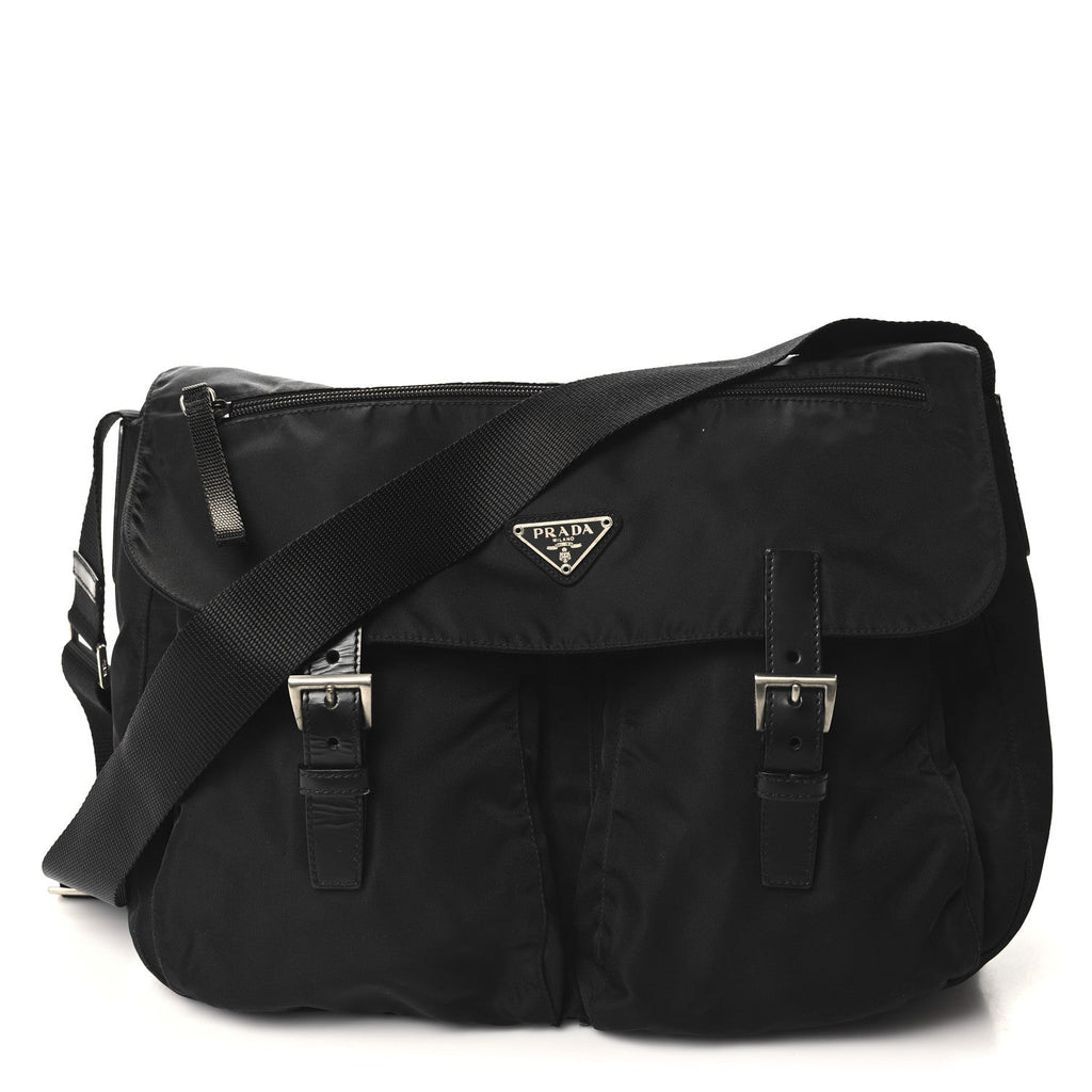 Tessuto Nylon Saffiano Vela Messenger Bag Black