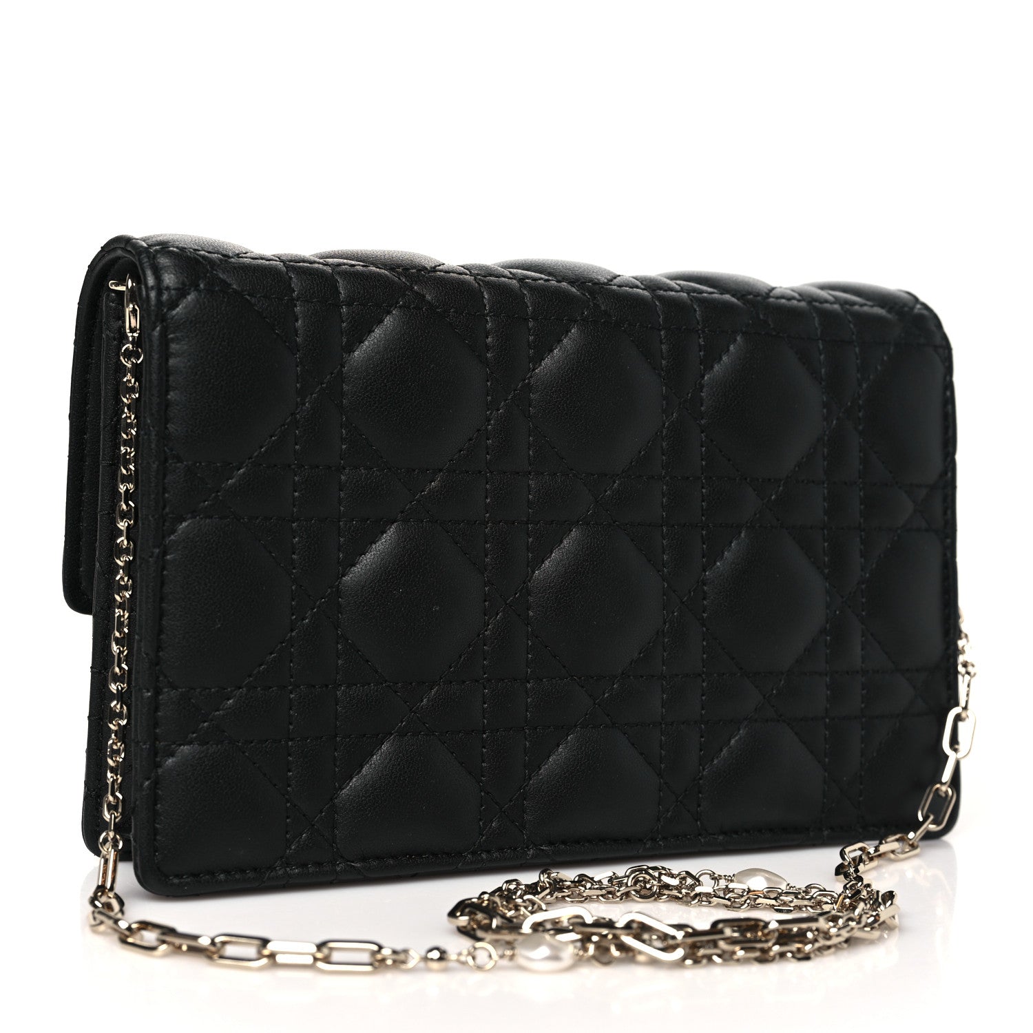 Lambskin Cannage Lady Dior Chain Pouch Black