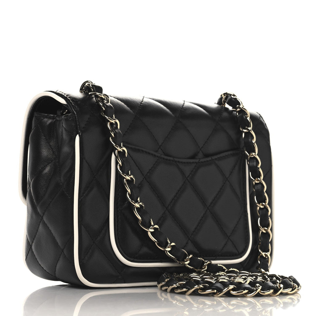 Lambskin Quilted Resin CC Mini Flap Bag Black White