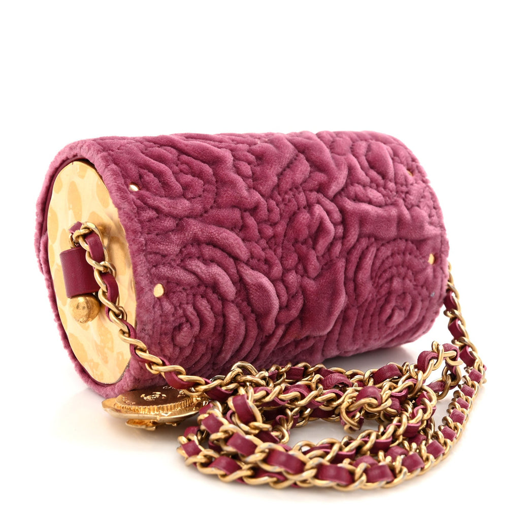 Velvet Camellia Embossed Jewel Belt  Holder With Chain Dark Pink